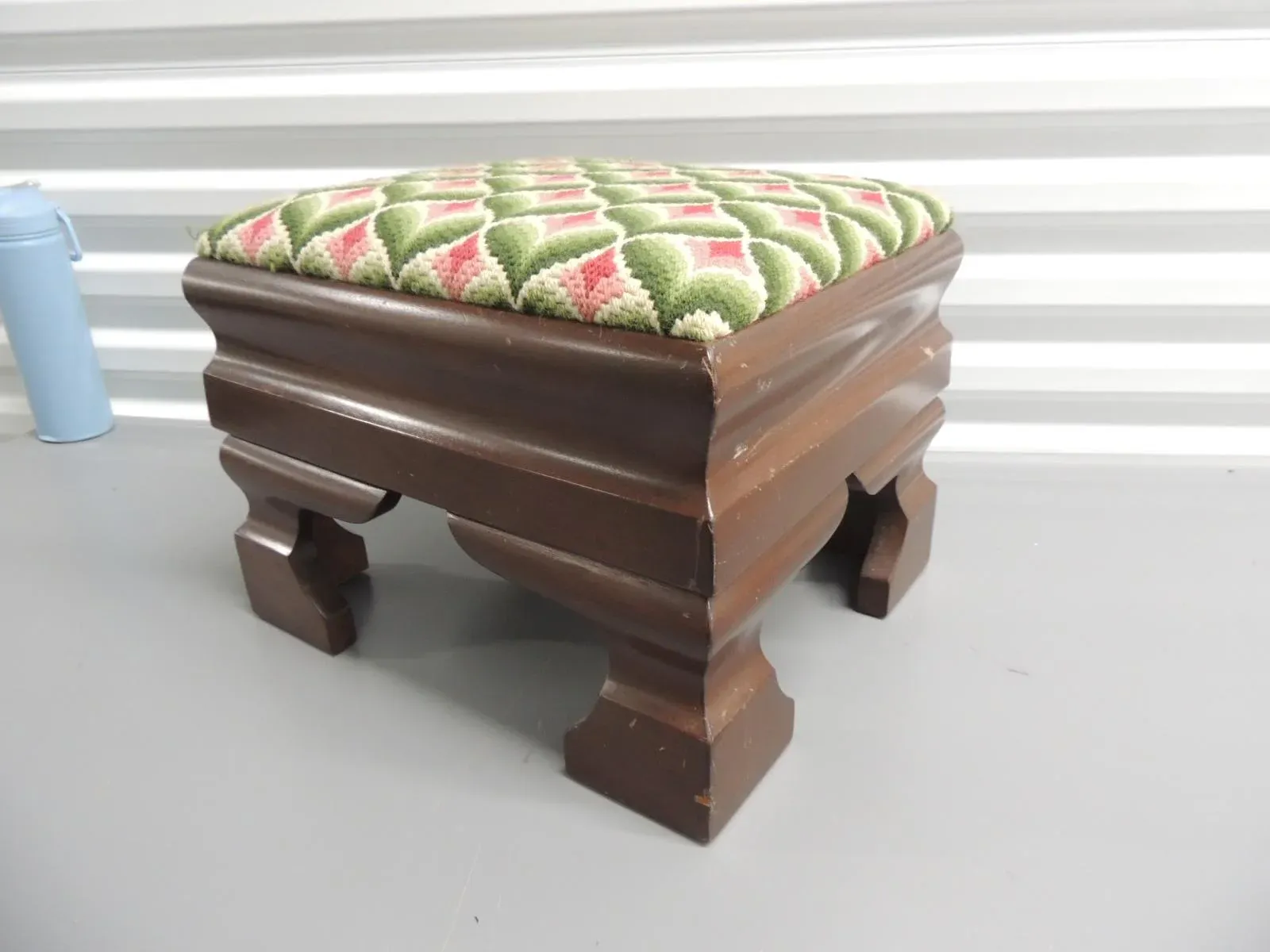 Antique American Empire Footstool/Ottoman Upholstered in a Bargello Tapestry