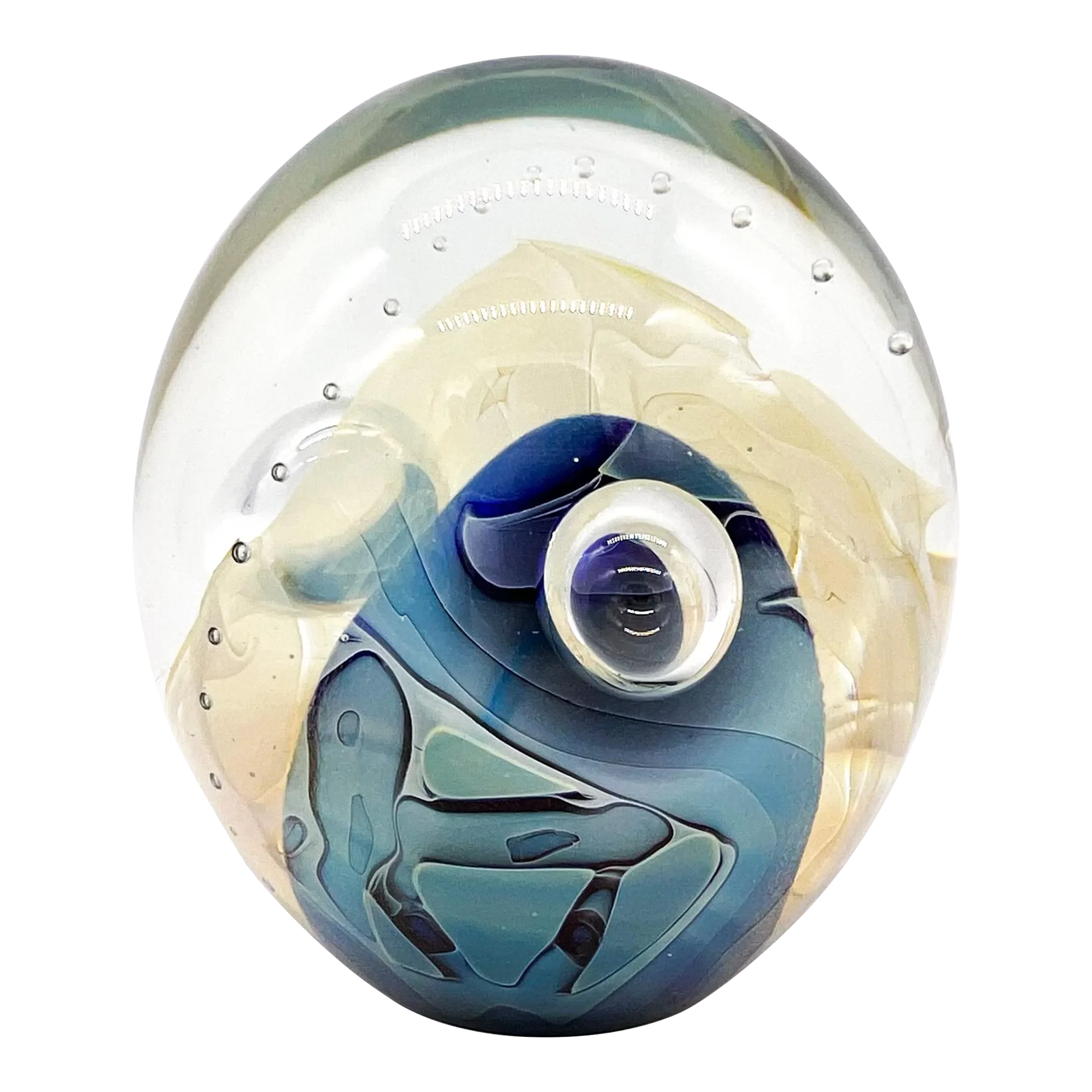 1990 Eickholt Iridescent Blue Art Glass Paperweight – Studio