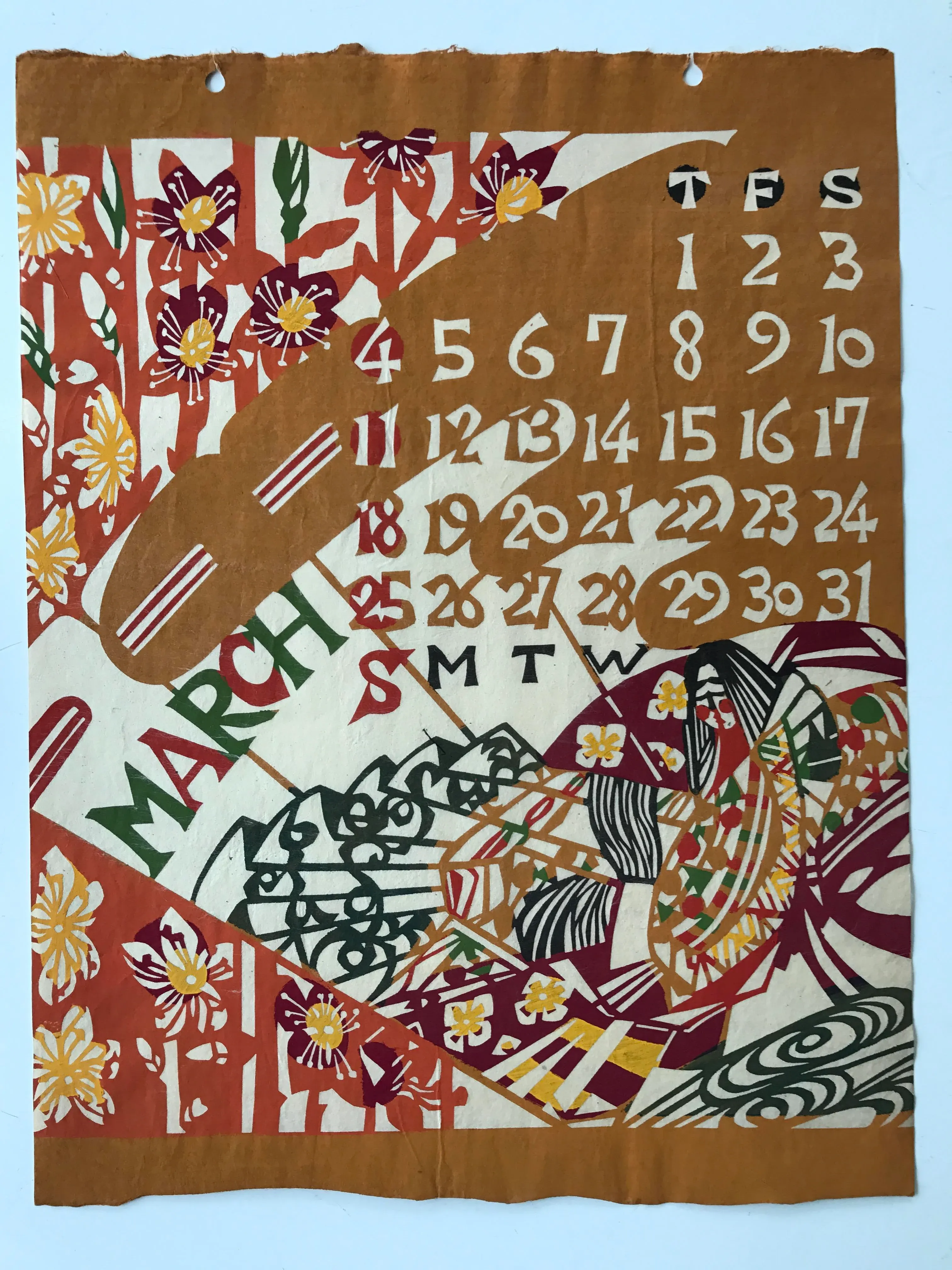 Vintage Japanese Calendar Print Wall Art March | Chairish