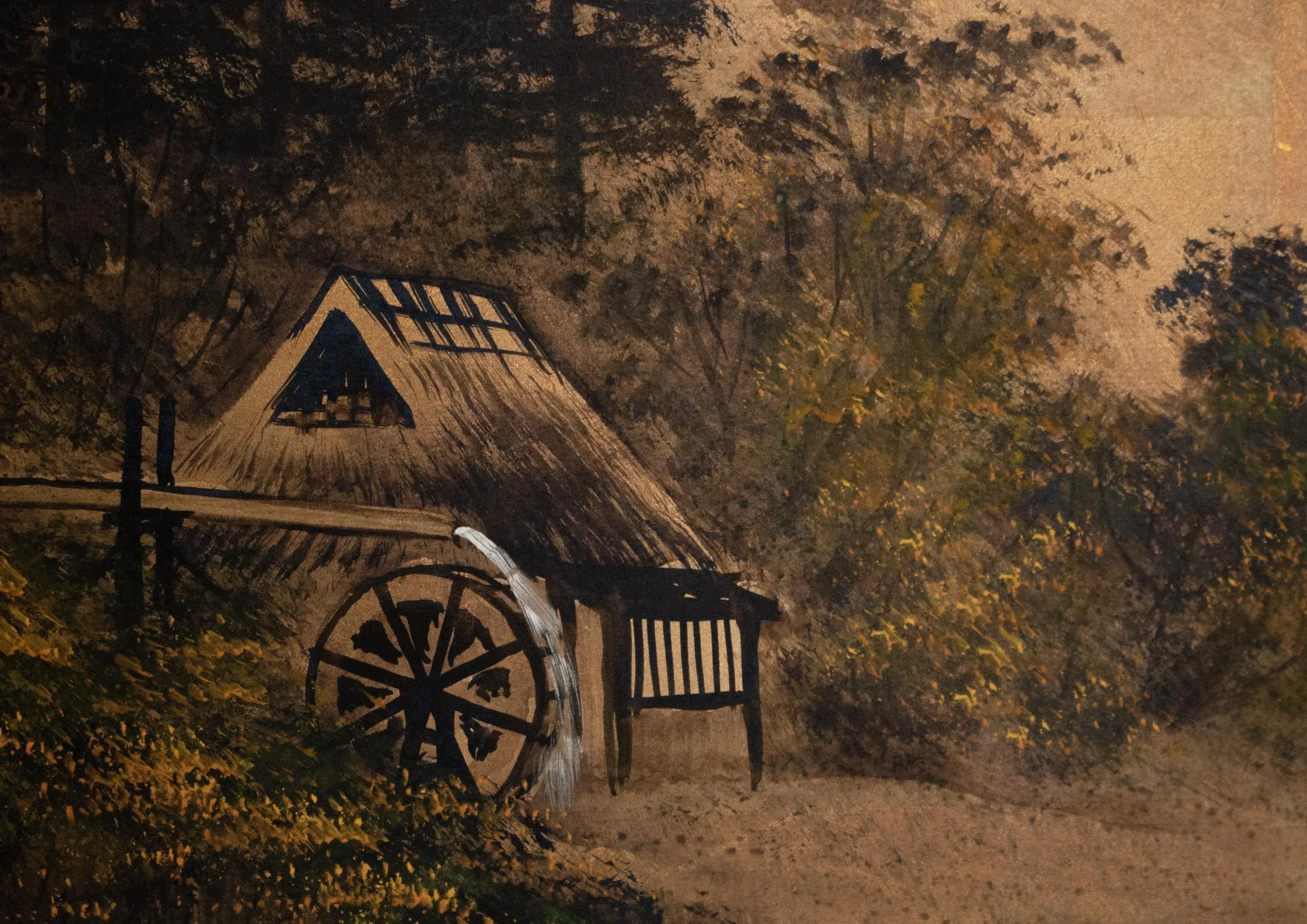 C. 1970s Shōwa Era Japanese Monochrome Byobu Screen \
