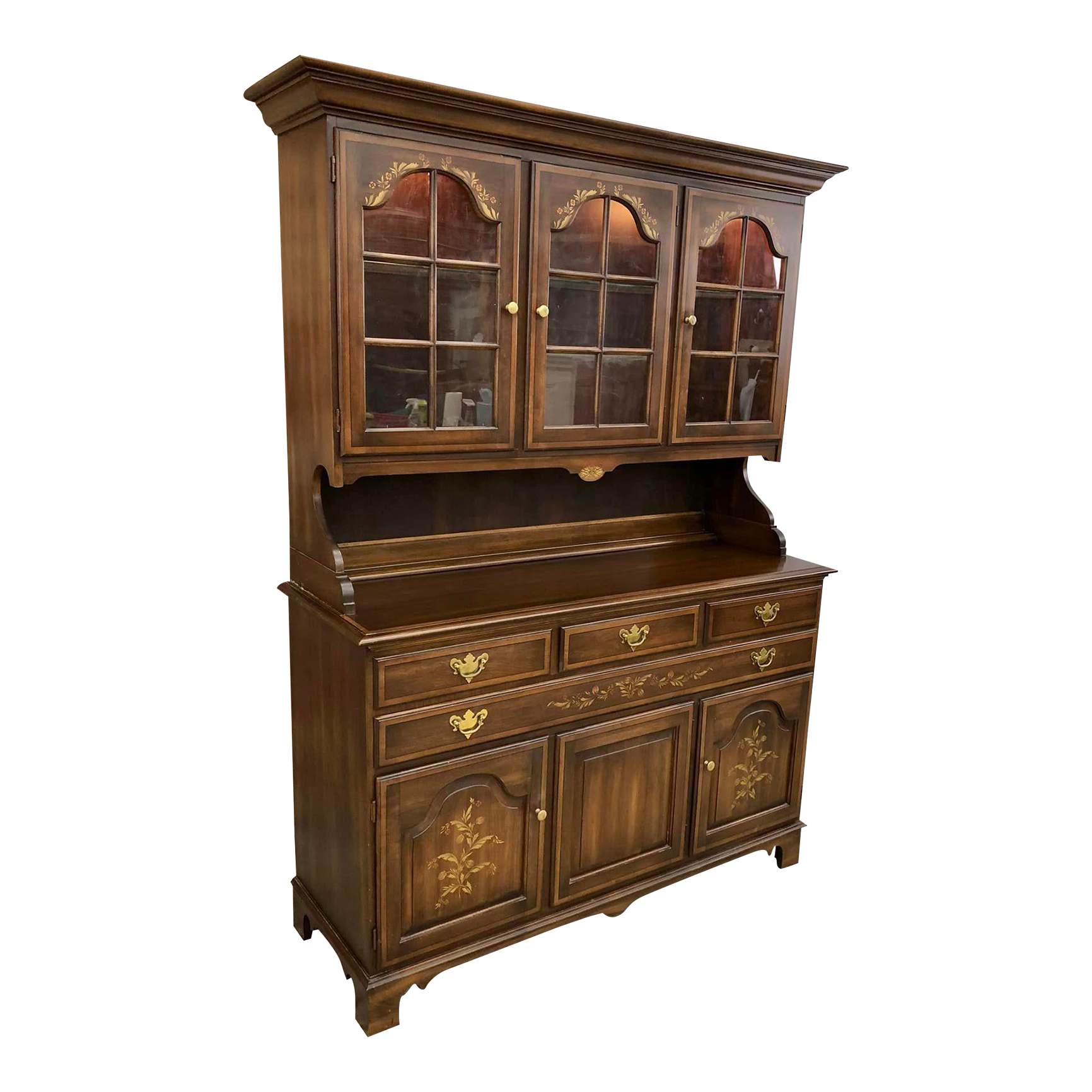 Late 20th Century Hitchcock Two-Piece Lighted China Cabinet Hutch ...