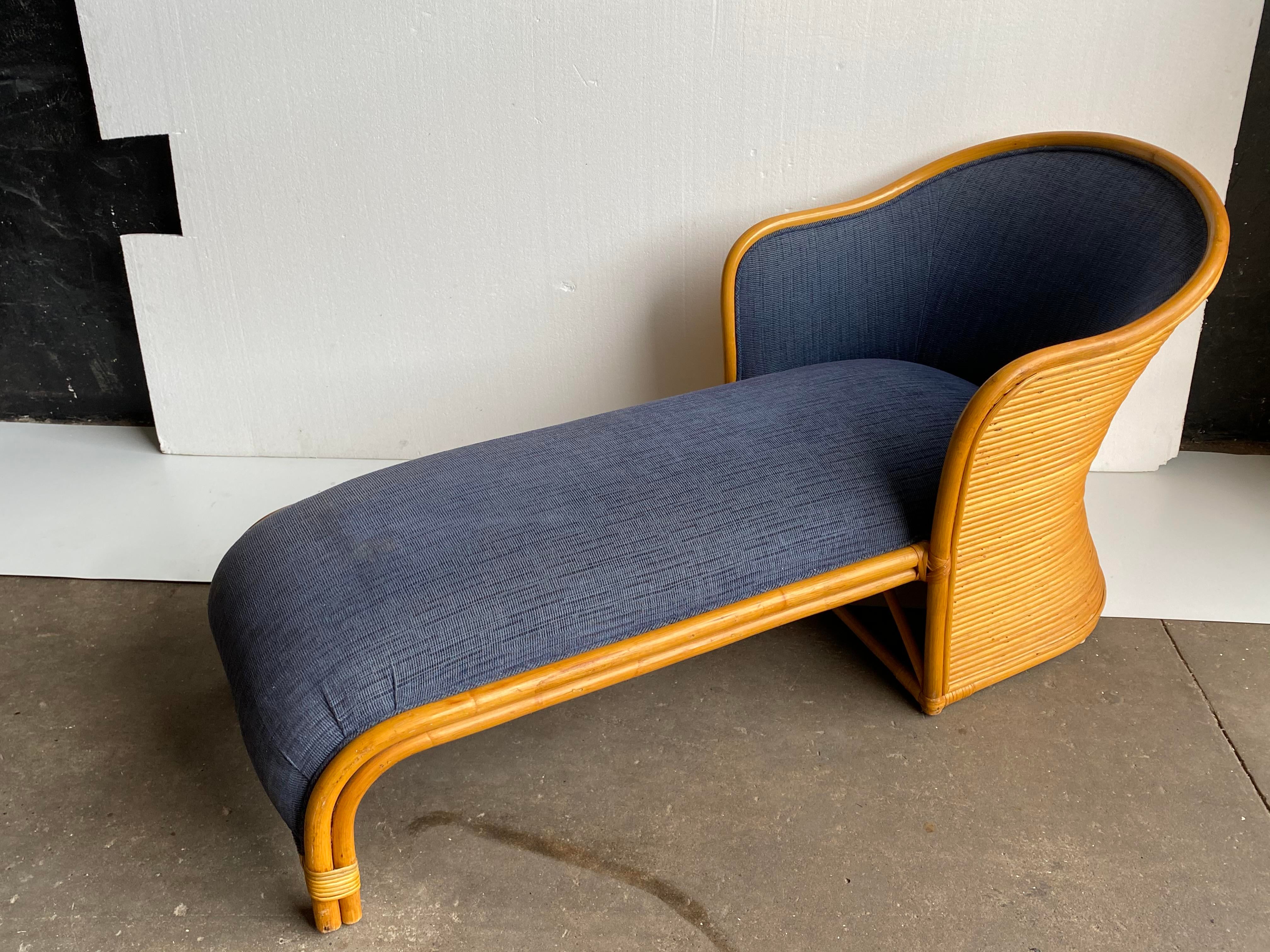 Vintage Gabriella Crespi Style Split Reed Rattan Chaise Lounge