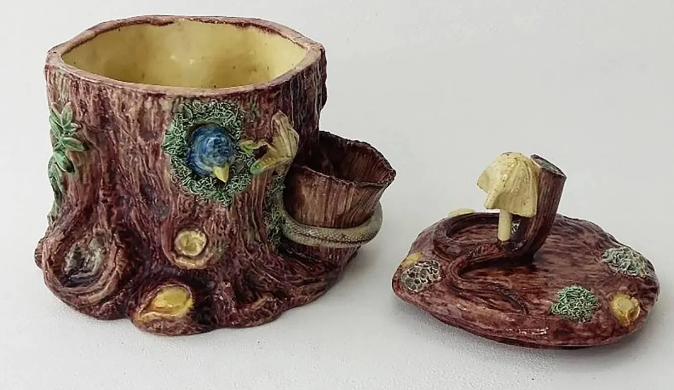 19th Century Victorian Majolica Palissy Tobacco Jar