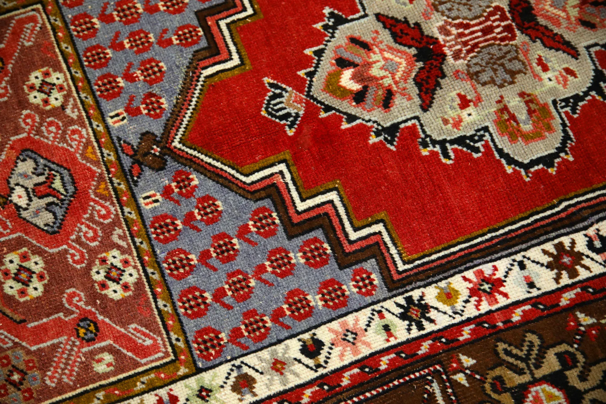 1960s Brown & Red Vintage Turkish Rug 3'9