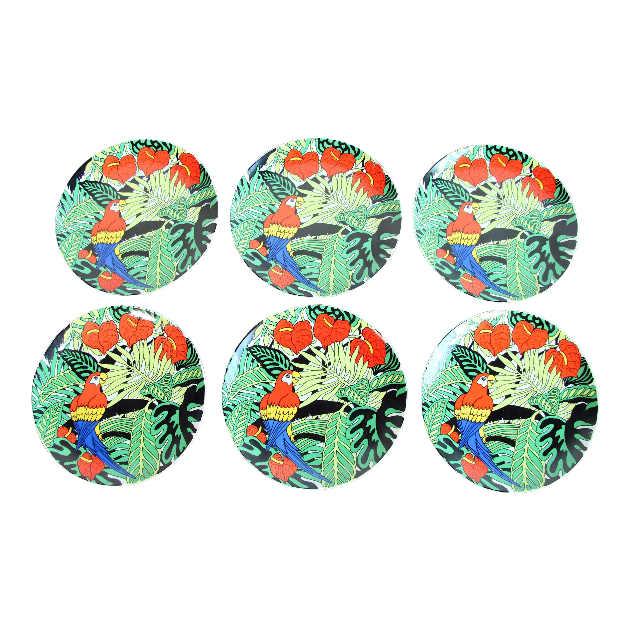 Vintage C.1980's Tropical Parrot Lunch Plates by Copa San
