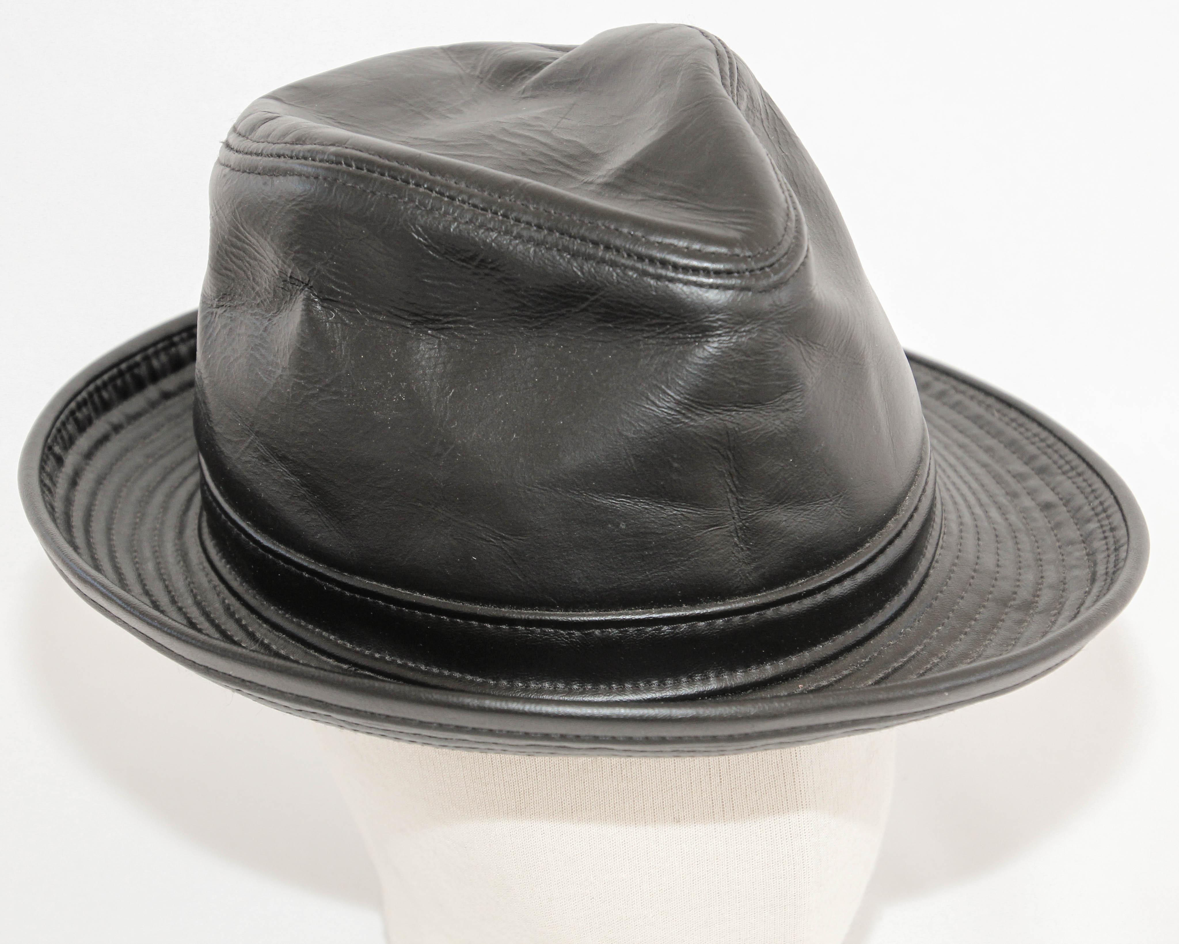 1980's New York Winner Lambskin Leather Fedora Hat | Chairish