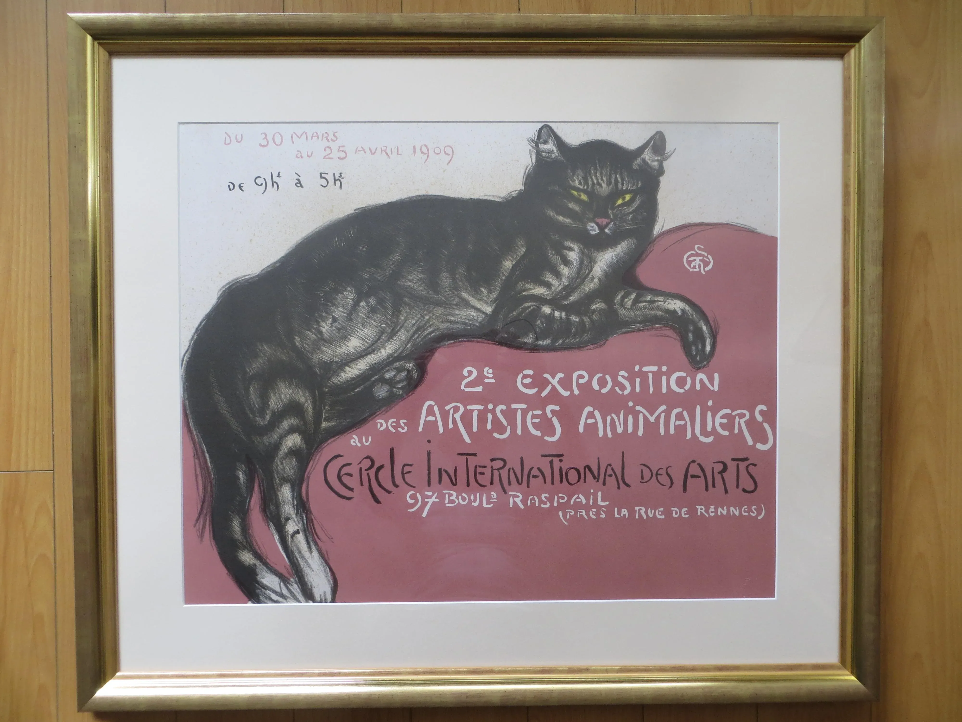 1950s Winter Cat on a Cushion Poster Lithograph After Steinlen