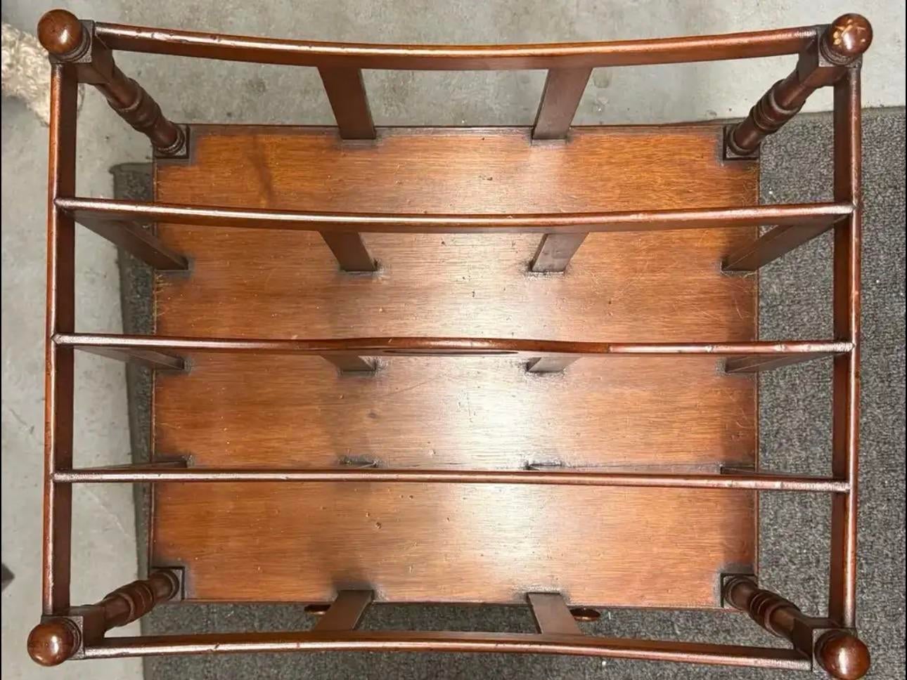 VTG Georgian Style Mahogany Canterbury Magazine Rack W/ Drawer & Brass Casters