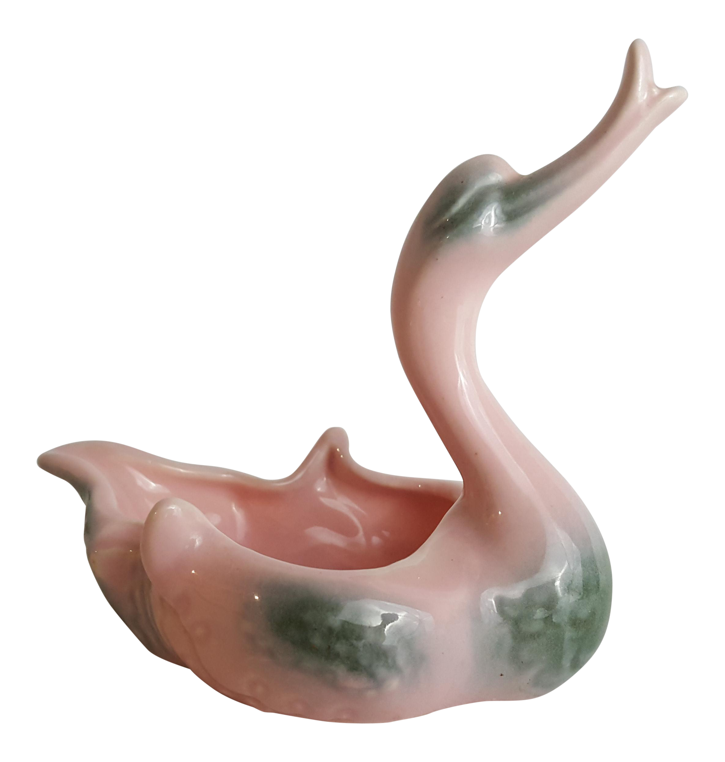 Hull Pottery Mid Century Pink & Green Swan Ashtray Chairish