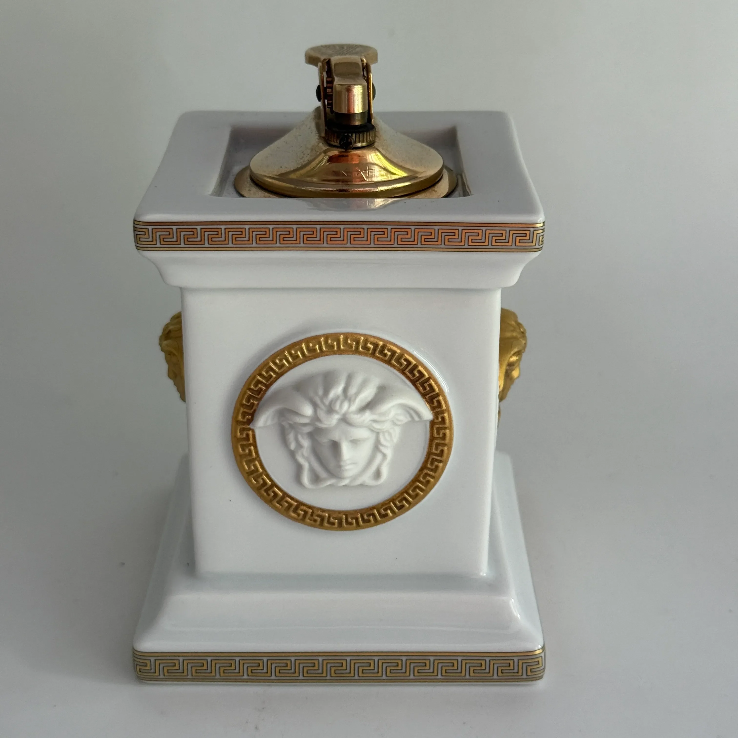 White and Gold Table Lighter Gorgona by Versace for Rosenthal, 1990s