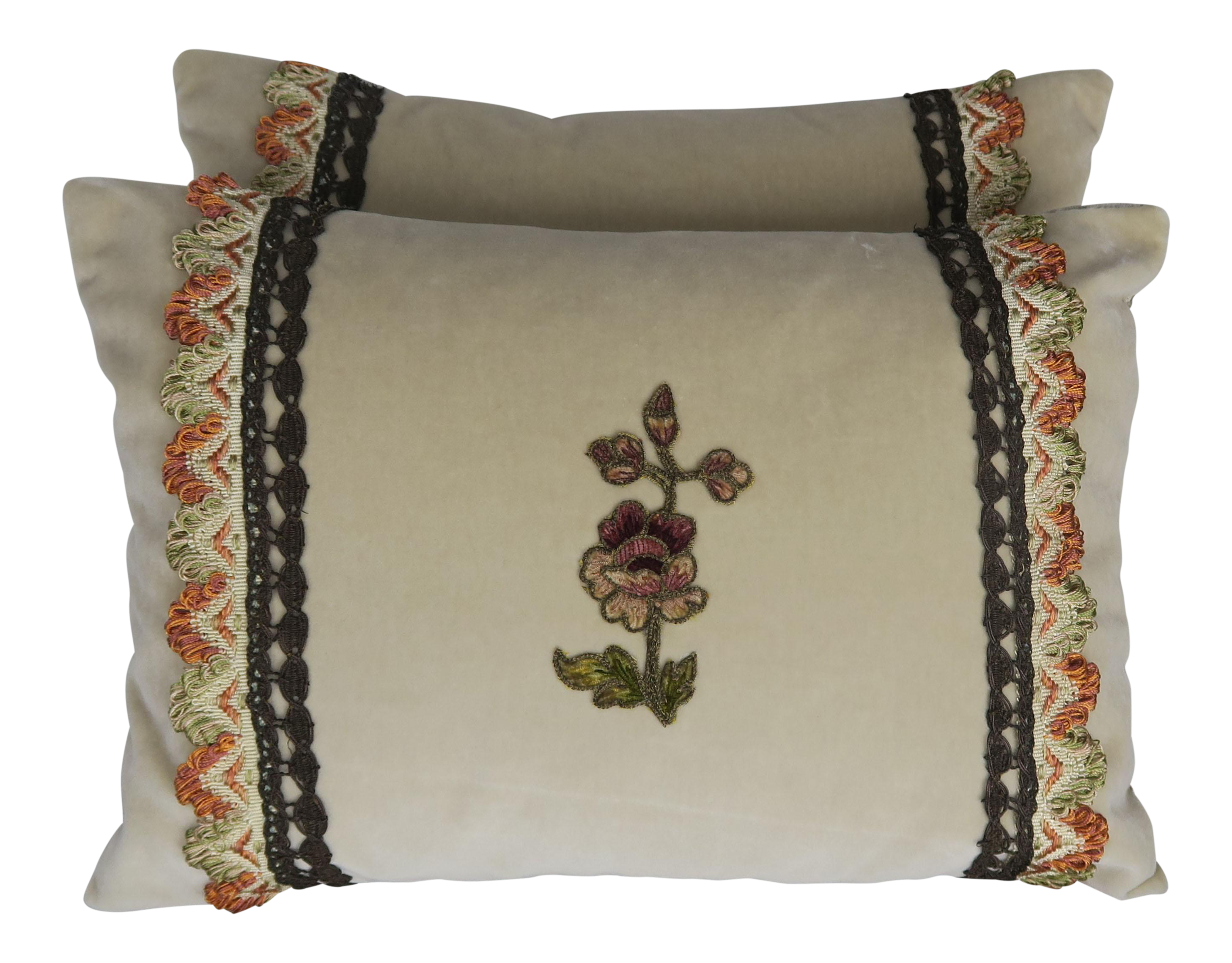 Custom Accent Pillows With Antique Flower Appliques Pair Chairish