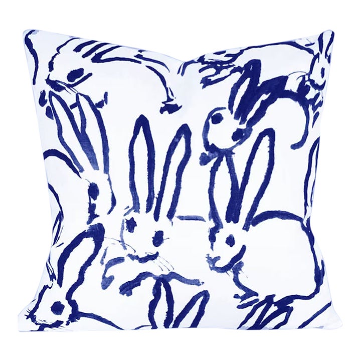 Hunt Slonem Bunny Hutch in Blue Pillow Cover | Chairish