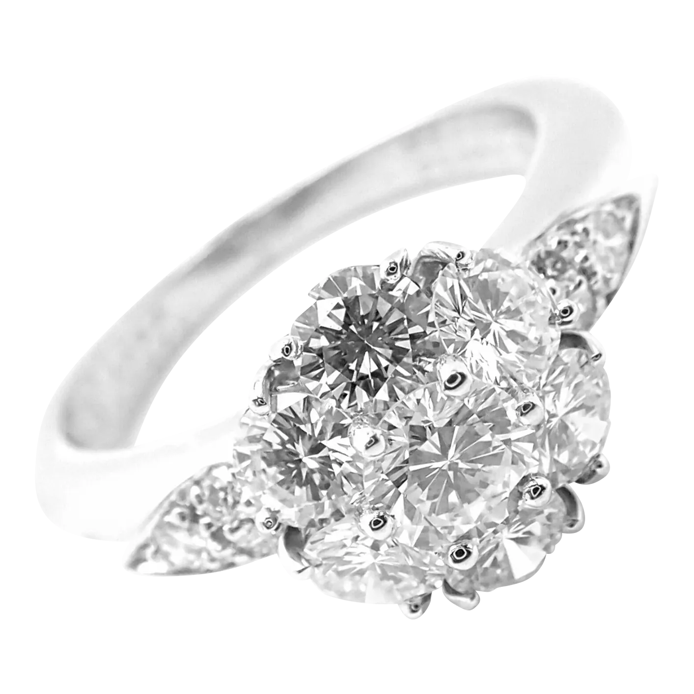 Van Cleef Arpels Platinum Diamond Fleurette Flower Ring, Size