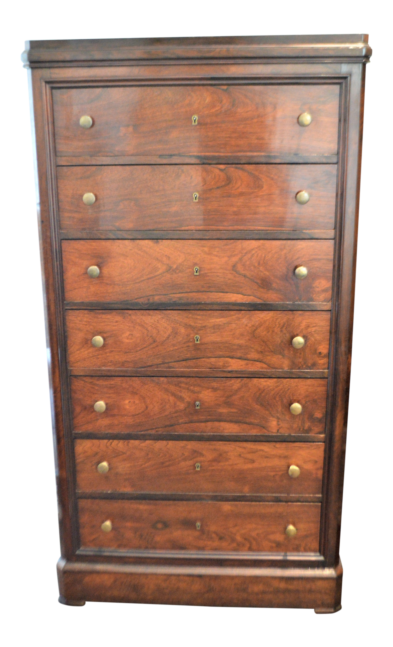 Rosewood Semainier Tall Chest With 7 Drawers France Circa 1900