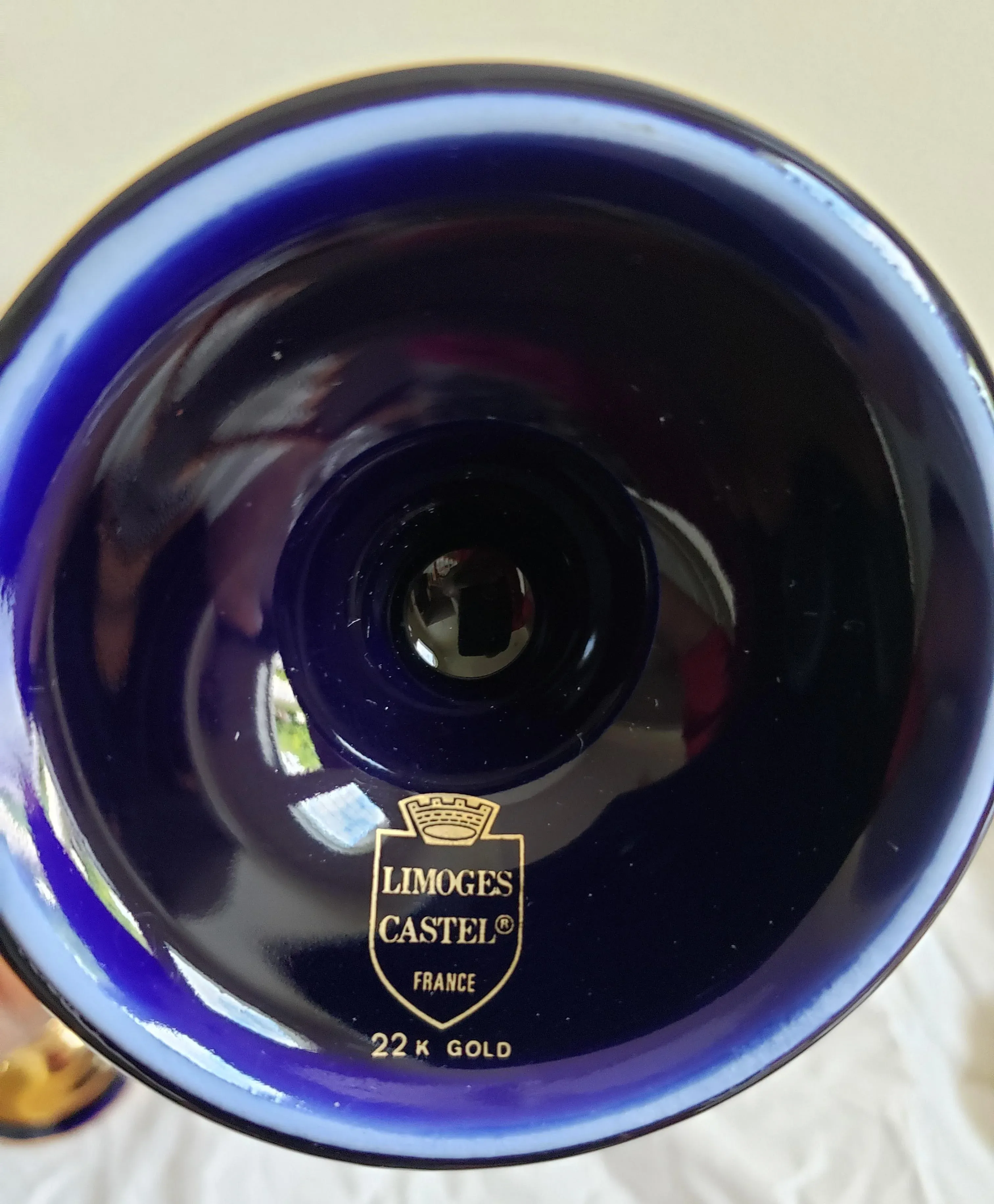 Pair of Limoges Castel 22k Gold Decorated Cobalt Porcelain Two