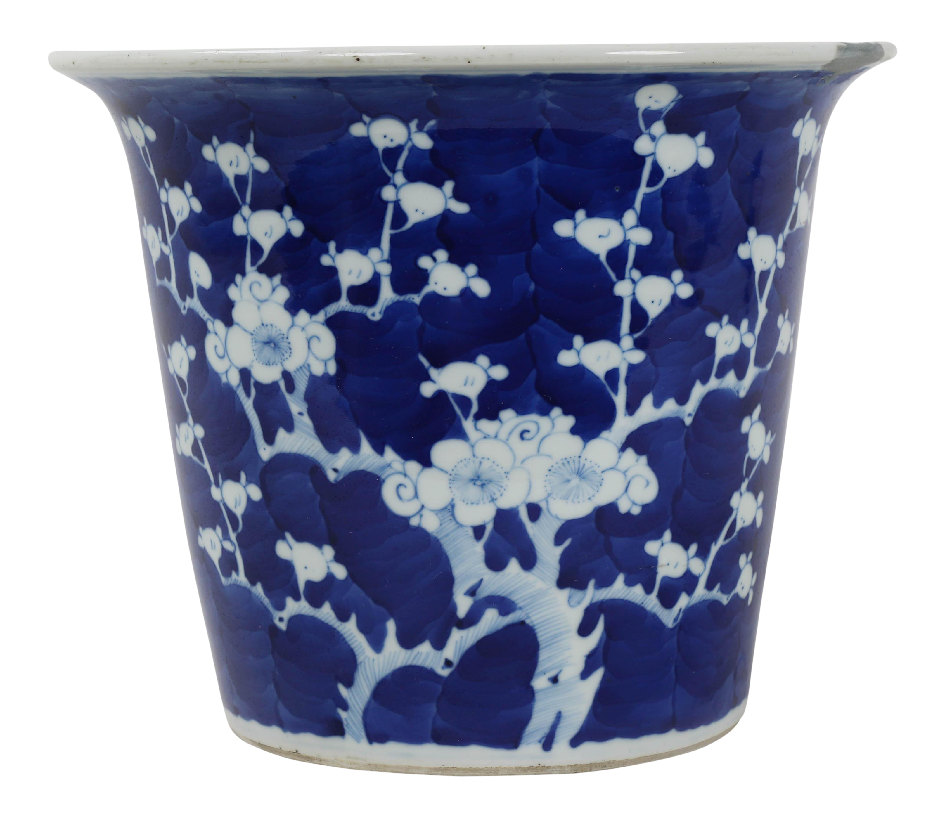 19th Century Chinese Blue White Porcelain Flower Pot Chairish