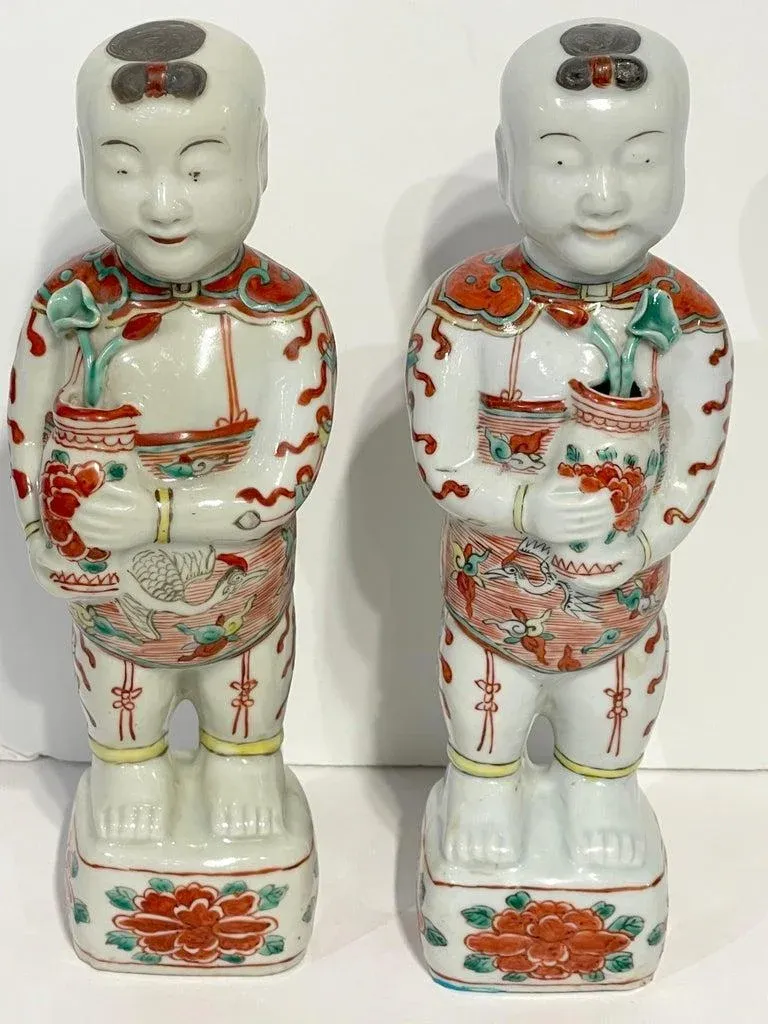 19th Century Chinese Export Famille Verte Figures of the Hehe