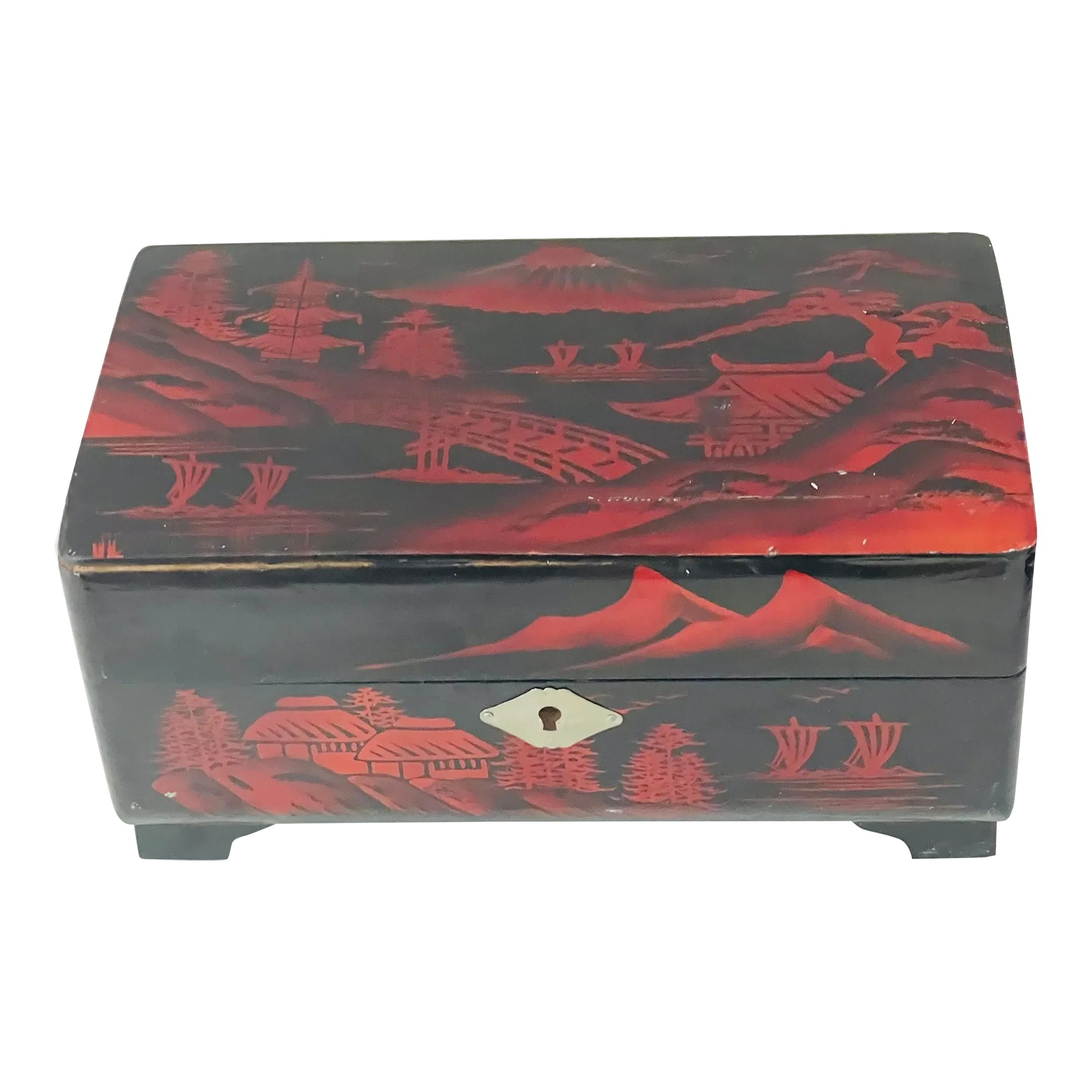 1950s Japanese Lacquered Wood Music Box With Movement | Chairish