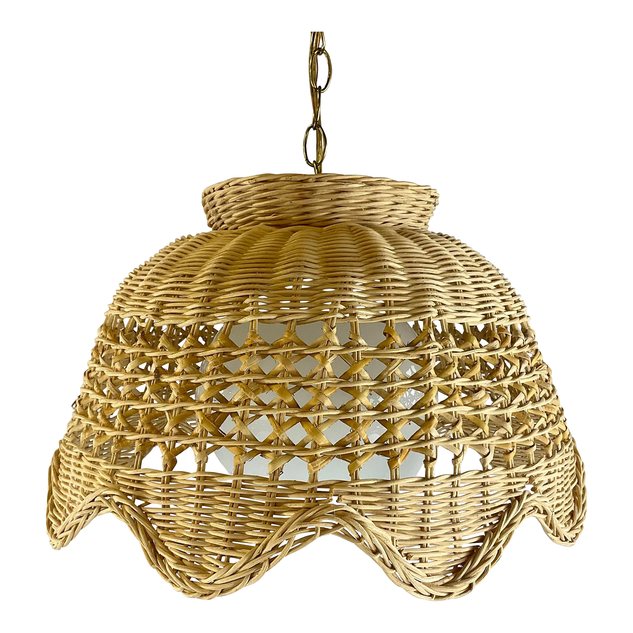 Mid-Century Coastal Boho Chic Natural Wicker Tulip Chandelier With ...