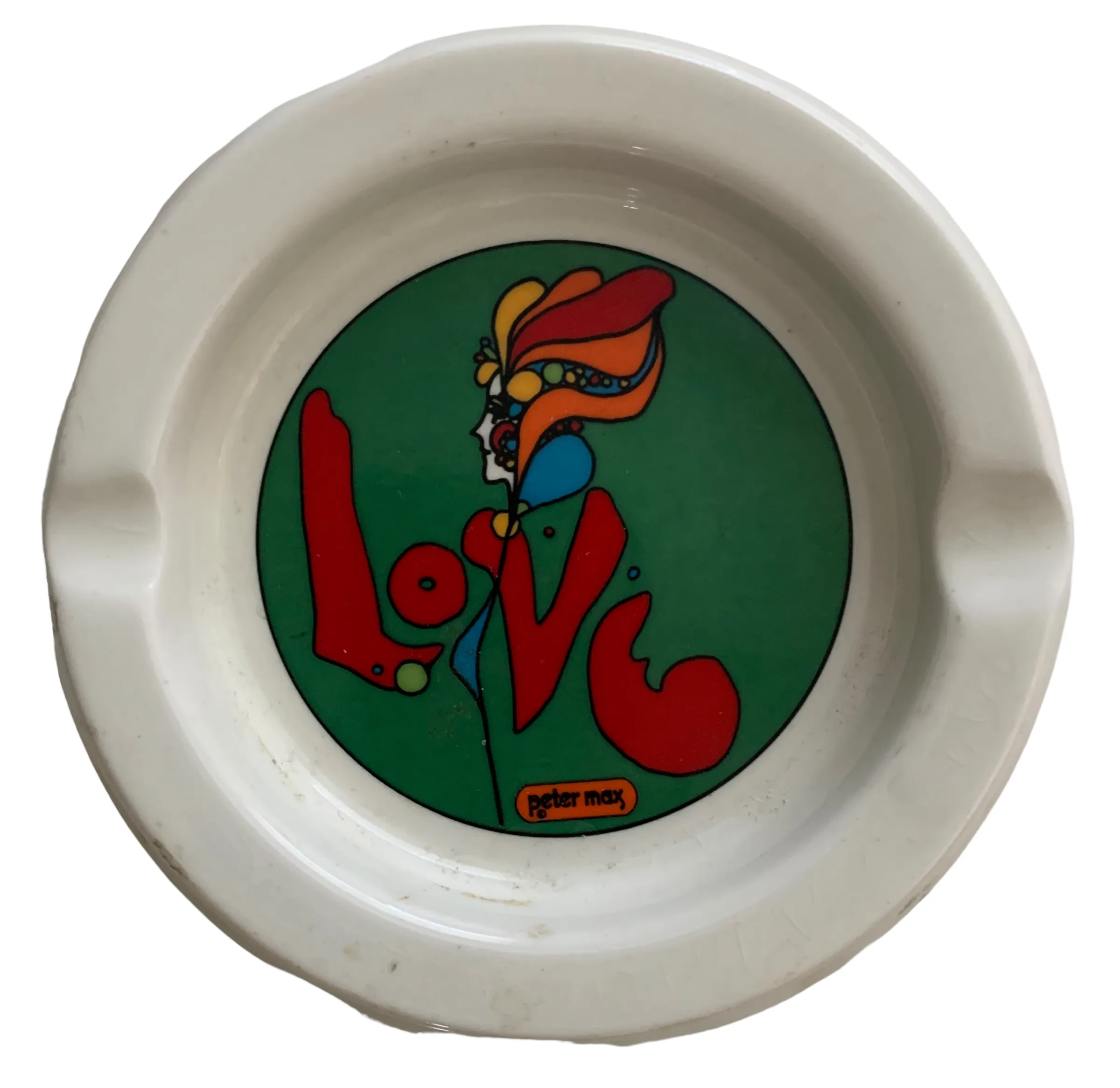 Peter Max 1960s Love Ashtray for Iroquois China | Chairish