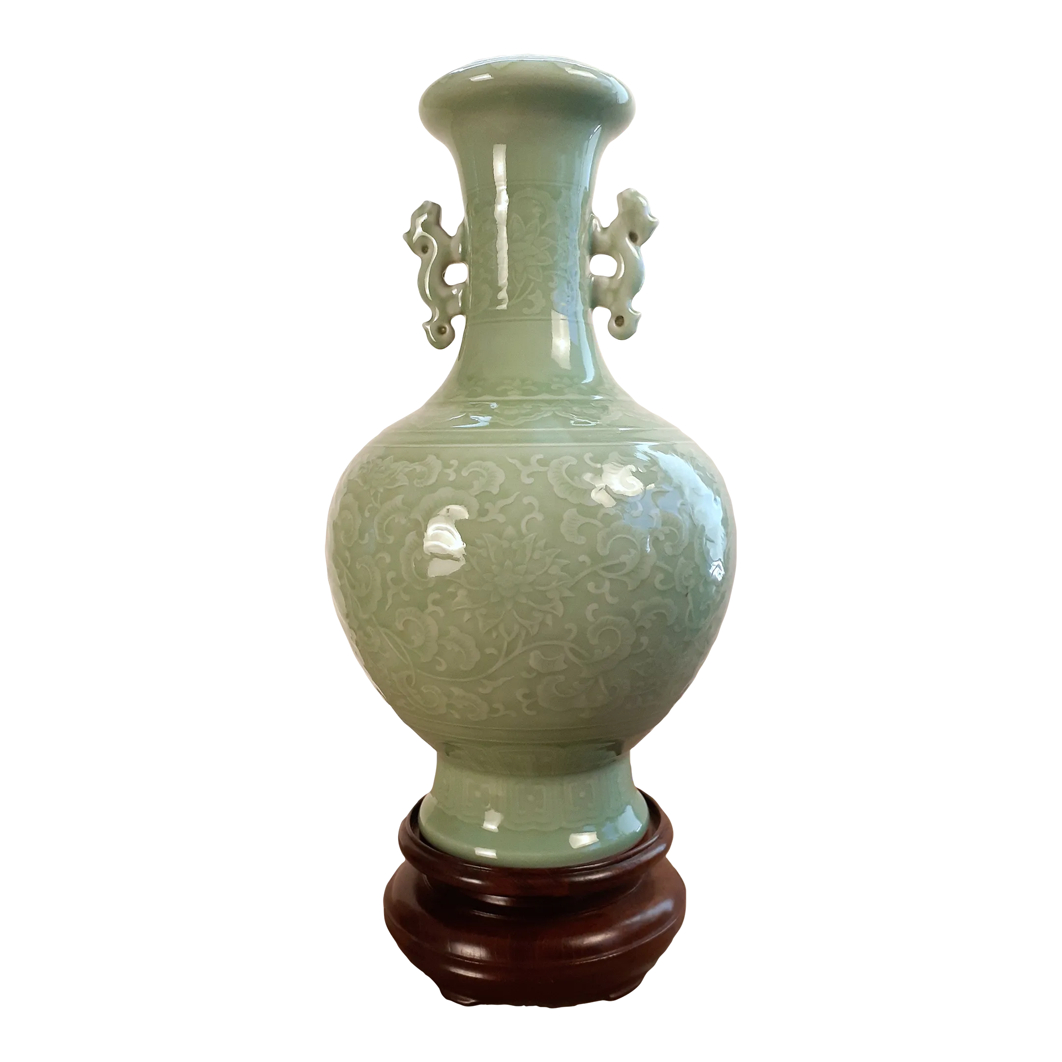 Early 20th Century Chinese Celadon Floral Haitangzun Vase | Chairish