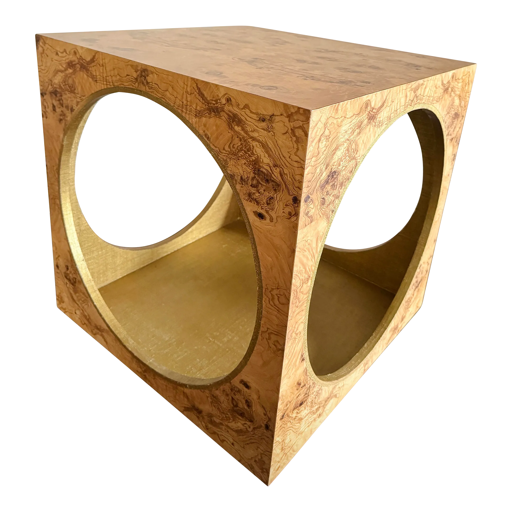 Modern Cube Made Goods Benning Side Table in Olive Ash Burl Veneer With Round Interior Chairish