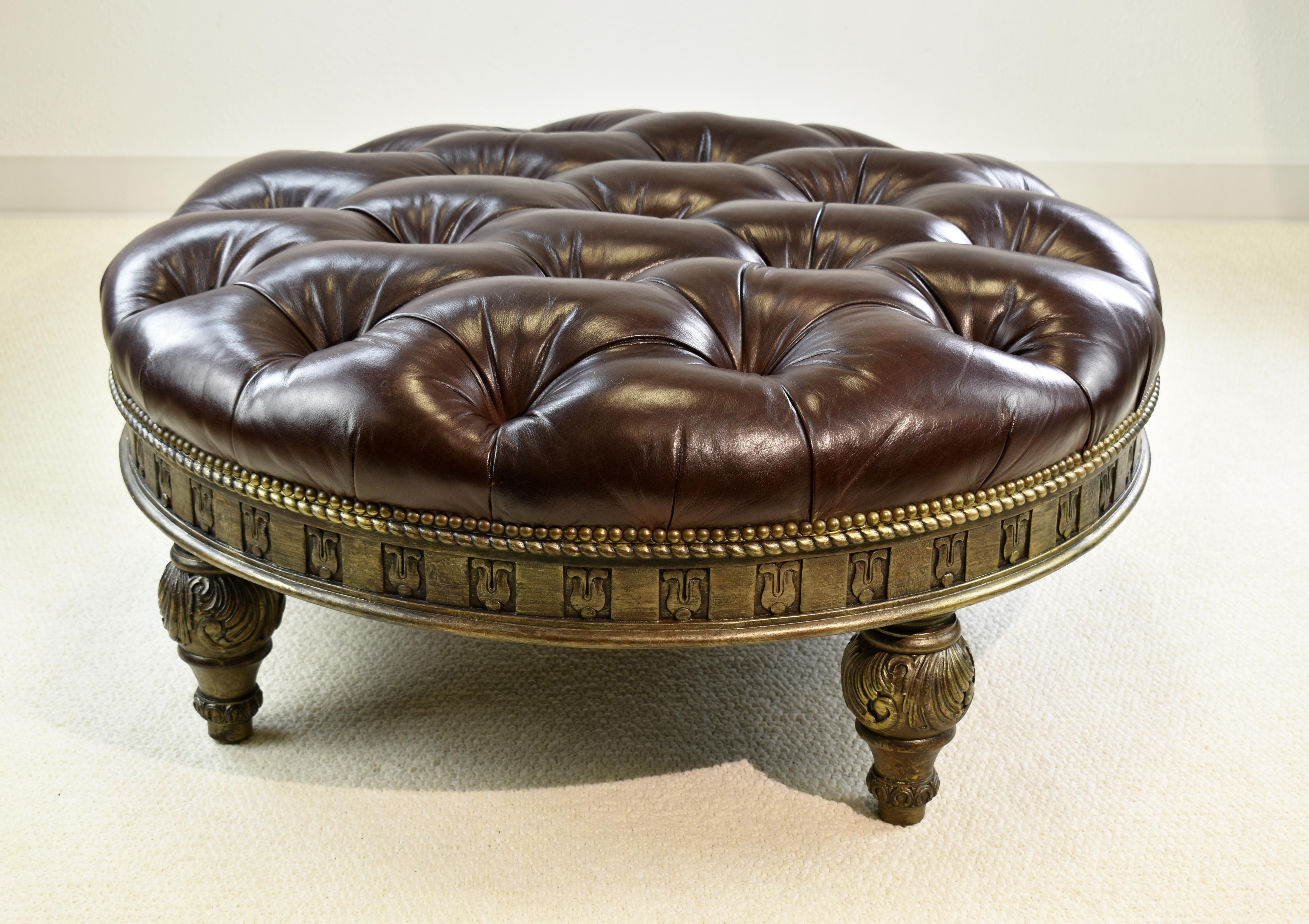 Round leather 2024 cocktail ottoman