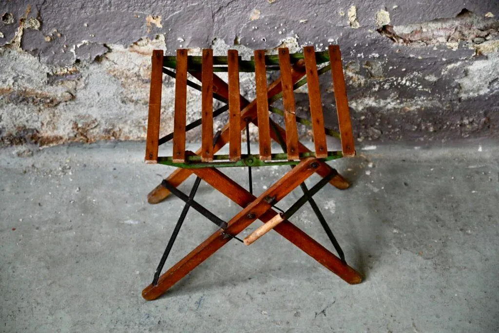 M*G様 EUREKA Vintage stool Mid-Century Folding Stool in Wood Slat and Metal from Eureka