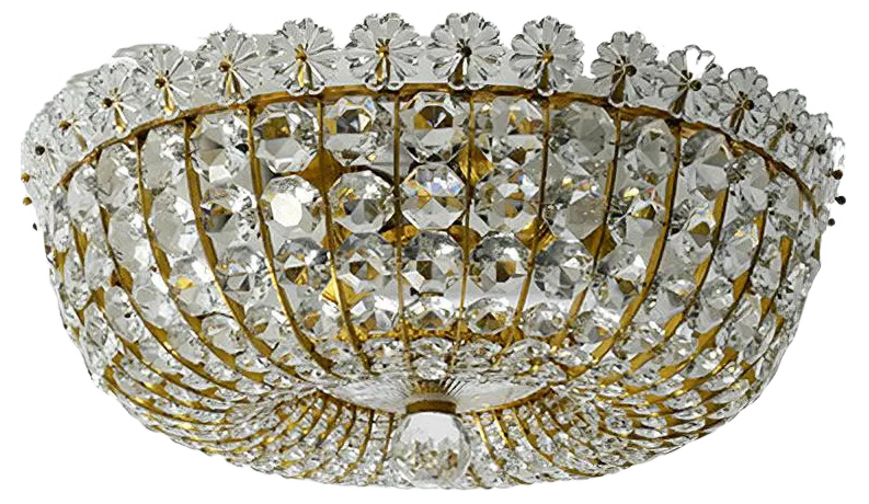 Mid-Century Modern Ceiling Lamp with Glass Stones and Brass Frame from the Vereinigten Werkstätten
