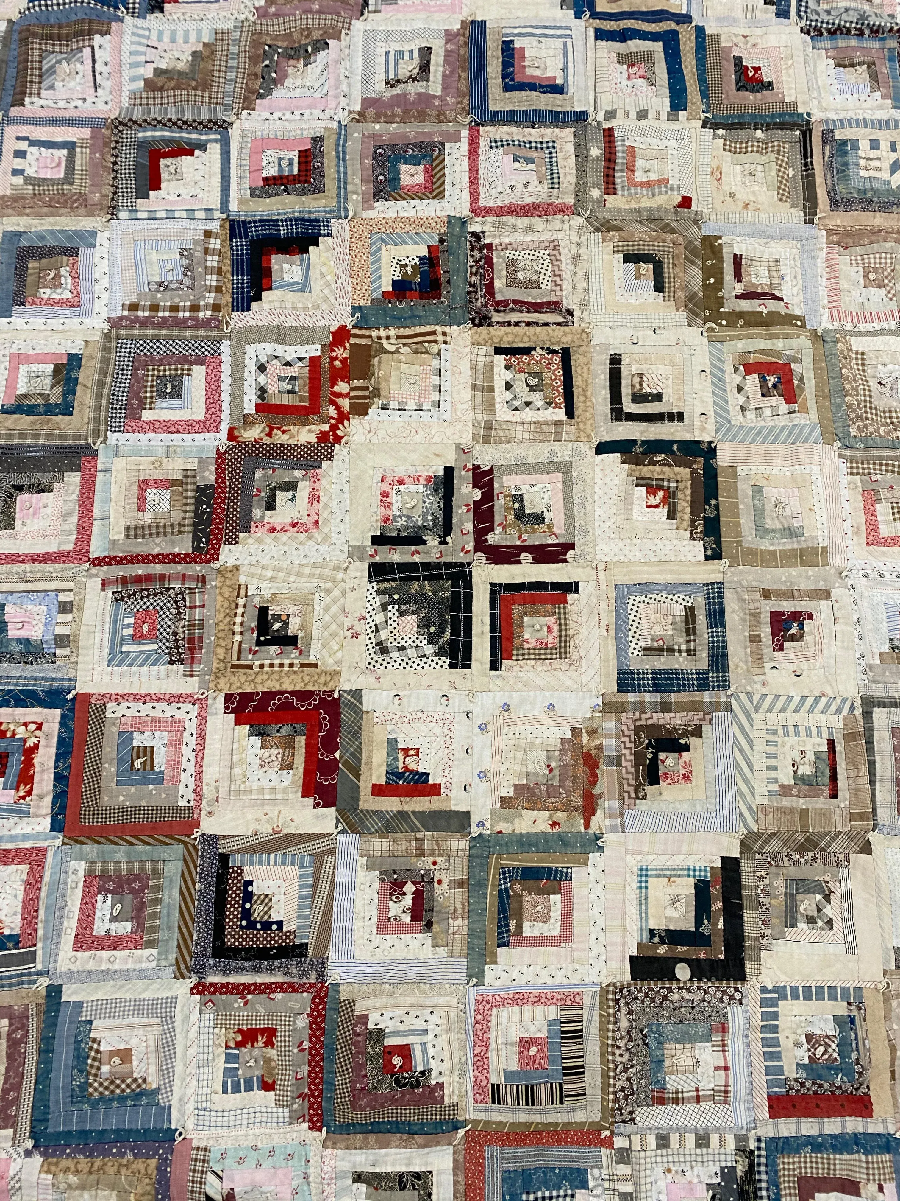 19th Century American Log Cabin Counterpane Quilt | Chairish