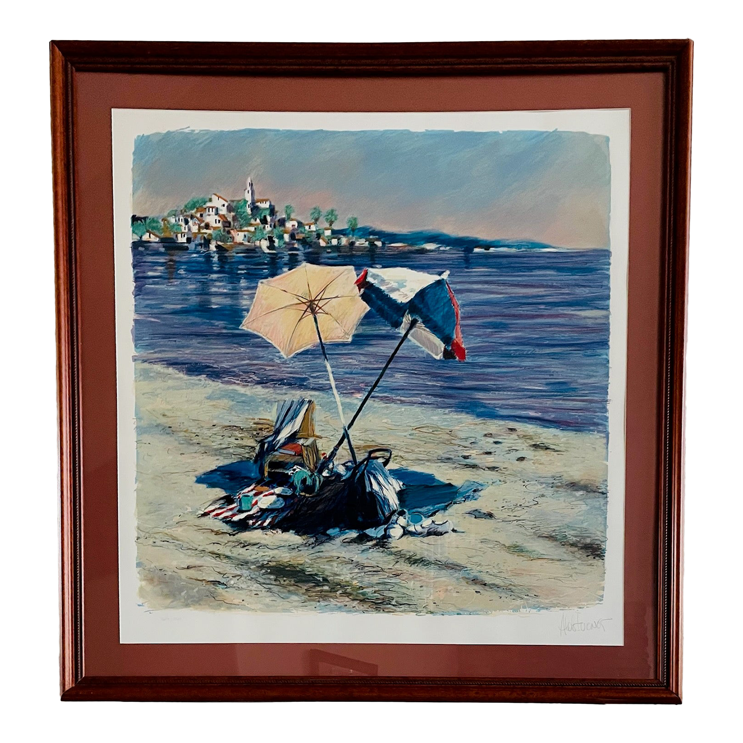 1980s Aldo Luongo Blue Coast Limited Edition Art Signed in Pencil