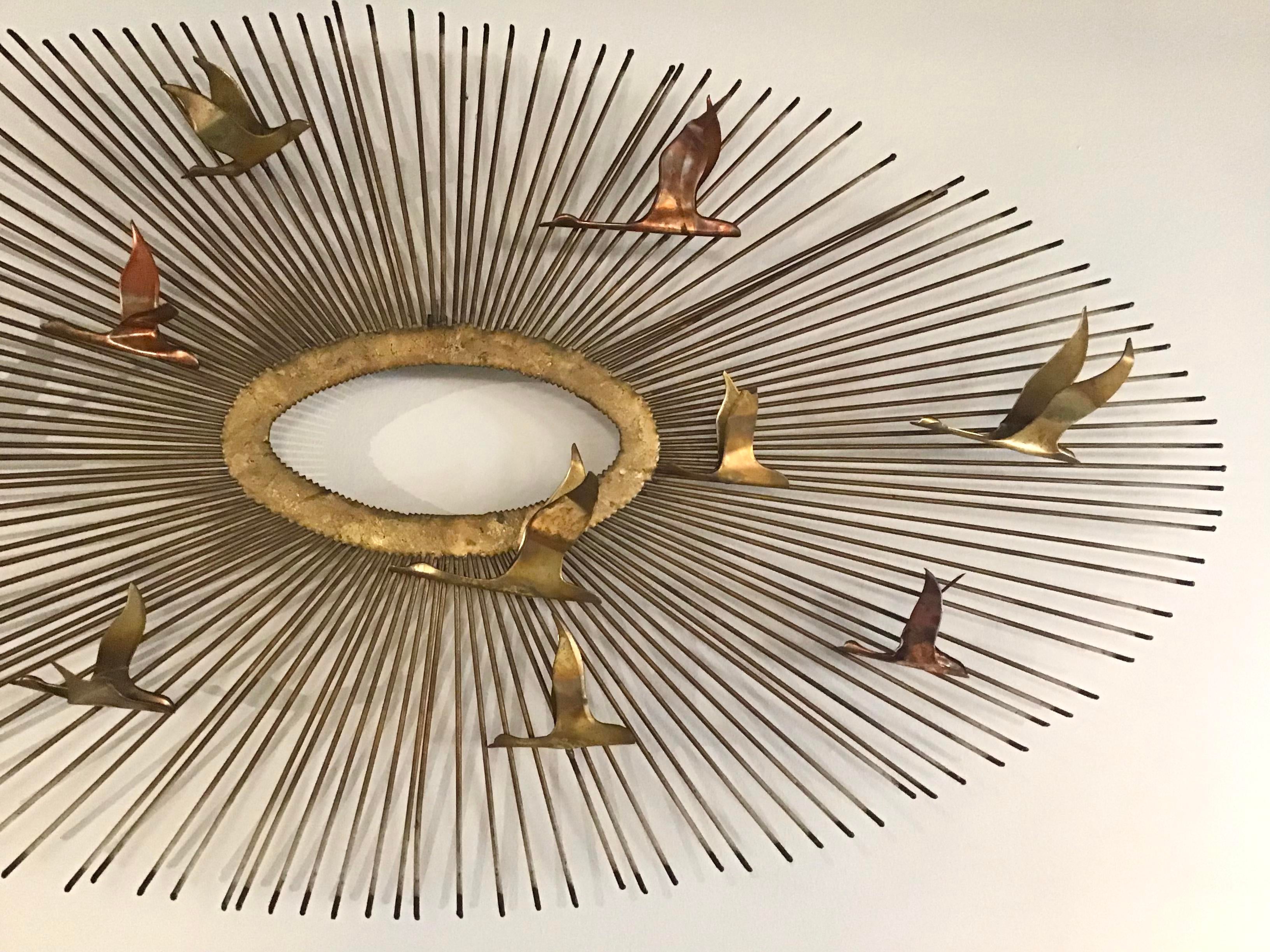 アート・デザイン・音楽 Made to measure Cees Braakman 1948-1968 Late 20th Century Metal Sunburst and Birds Sculptural Wall