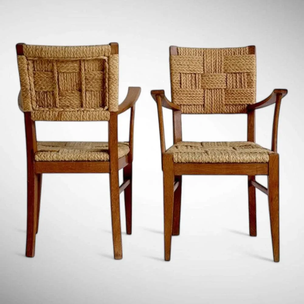 Armchairs in Braided Raffia from Audoux Minet, 1950s, Set of 2