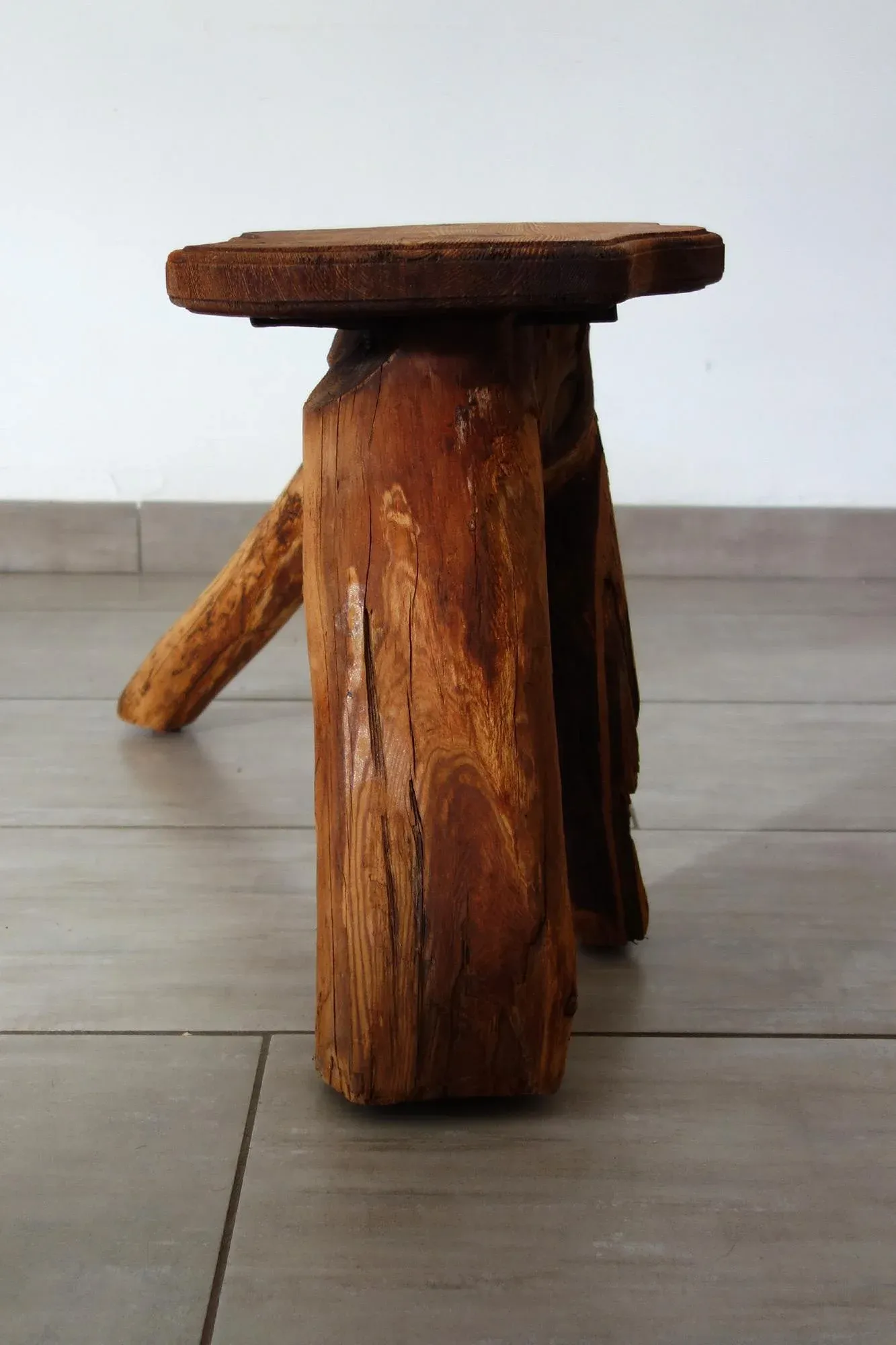 Brutalist Wooden Plant Holder Stool, France, 1960s