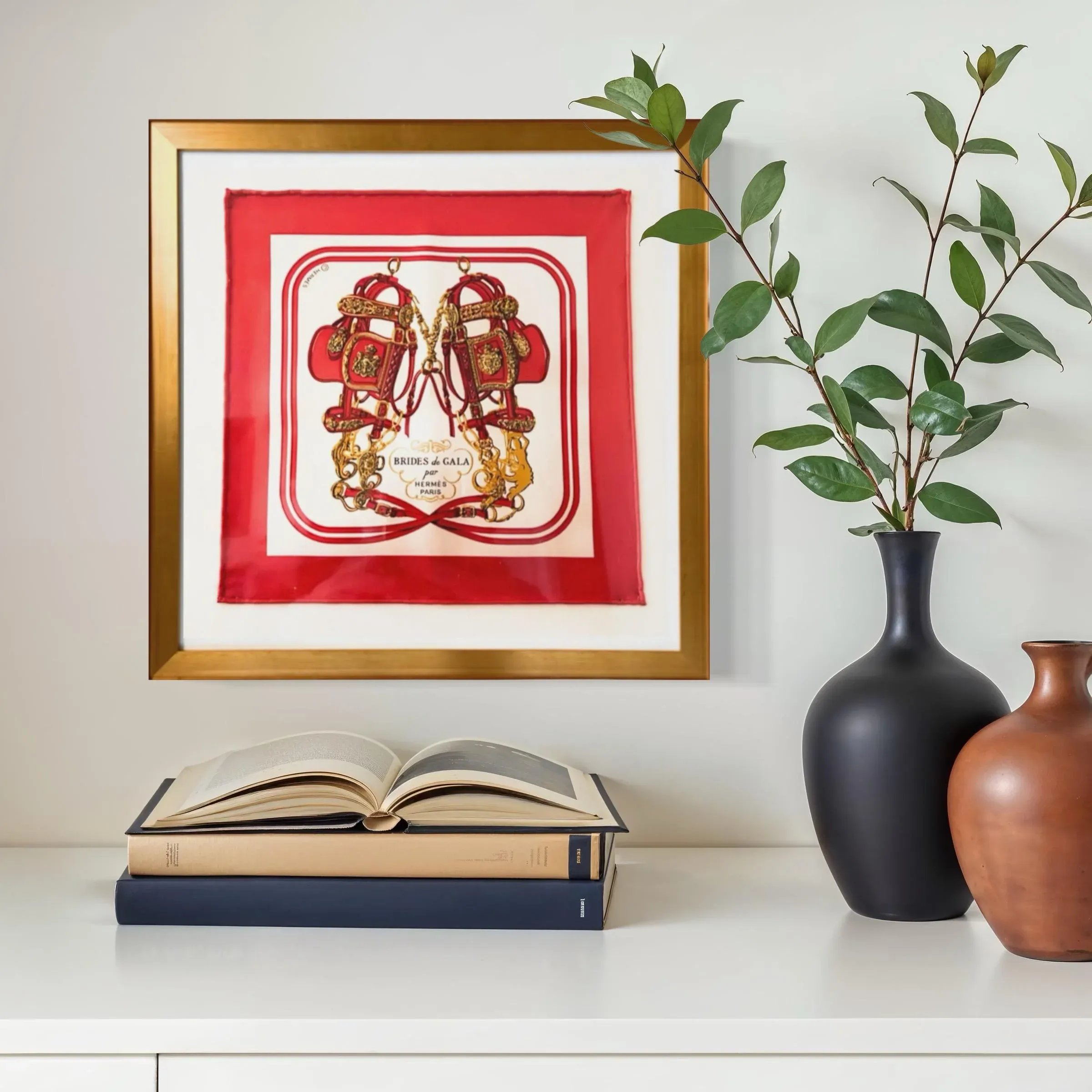 Hermes Brides De Gala Red Framed Vintage Silk Scarf 12