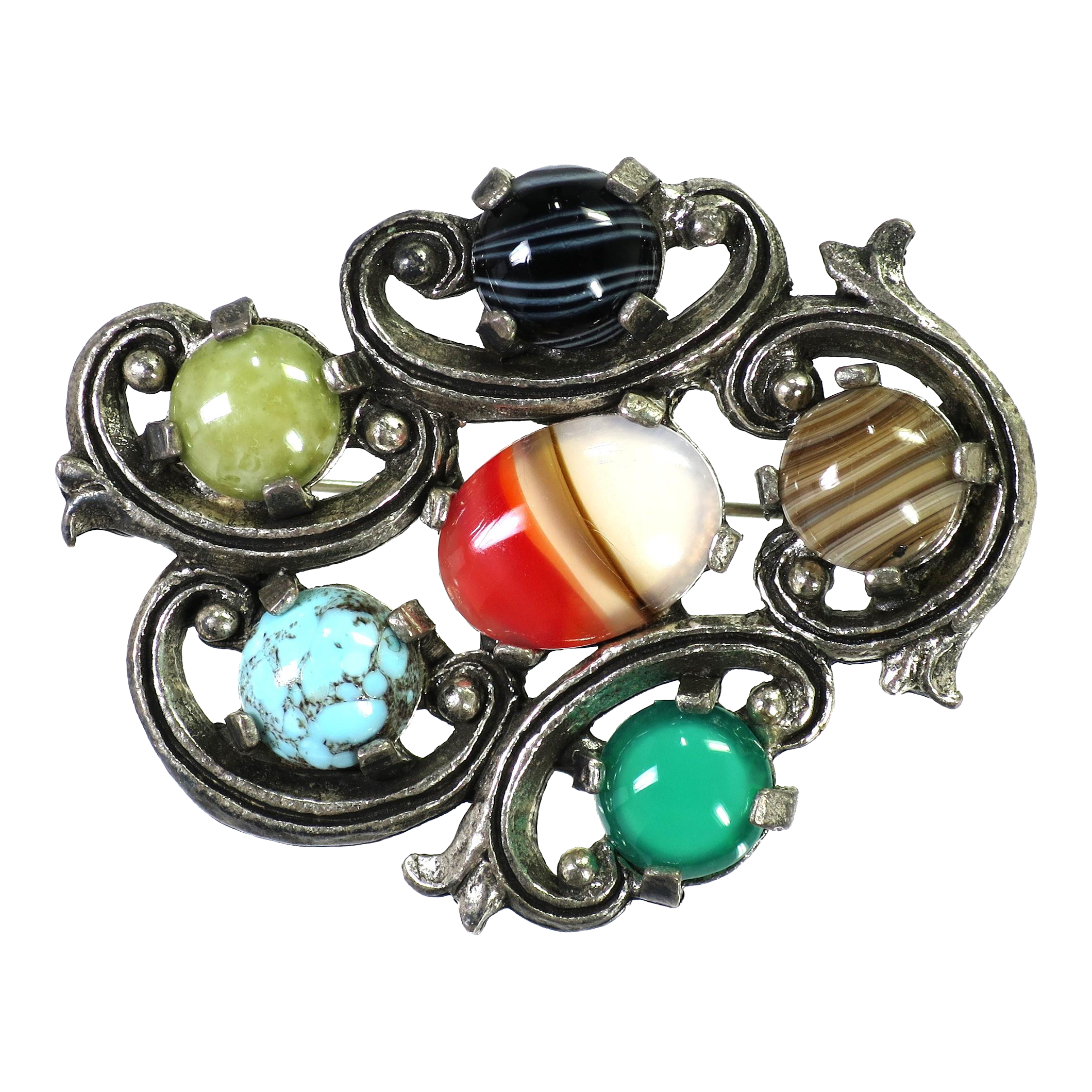 Marbled Blue Glass Flower Brooch 1960s Victorian Revival
