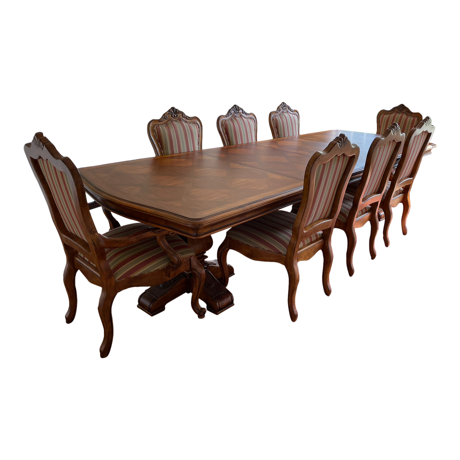 Ethan Allen Pedestal Dining Set with Table and Eight Dining Chairs 9 Pieces Chairish