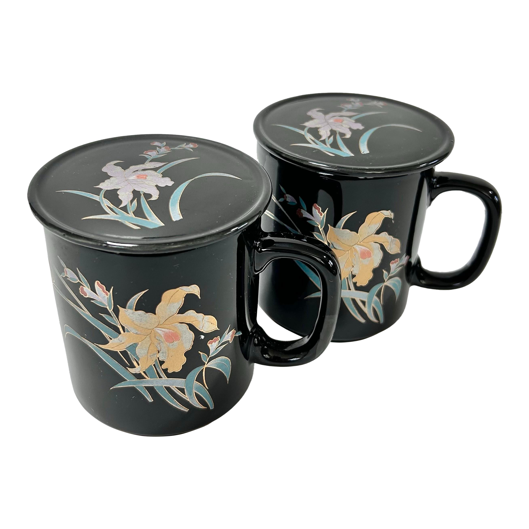 1980s coffee mugs 1980s Arcoroc France Octime Black Glass Octagon Coffee Mugs – The House of  Hanover