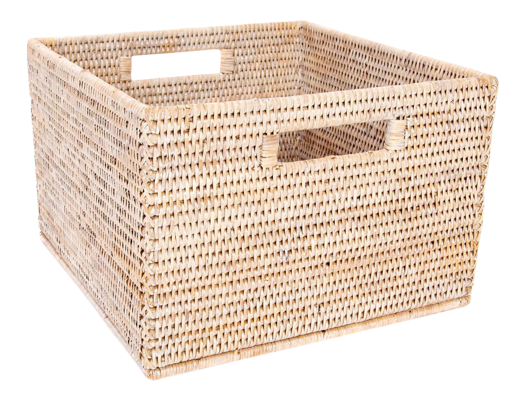 Artifacts Rattan Square Storage Basket with Handles in White Wash 12