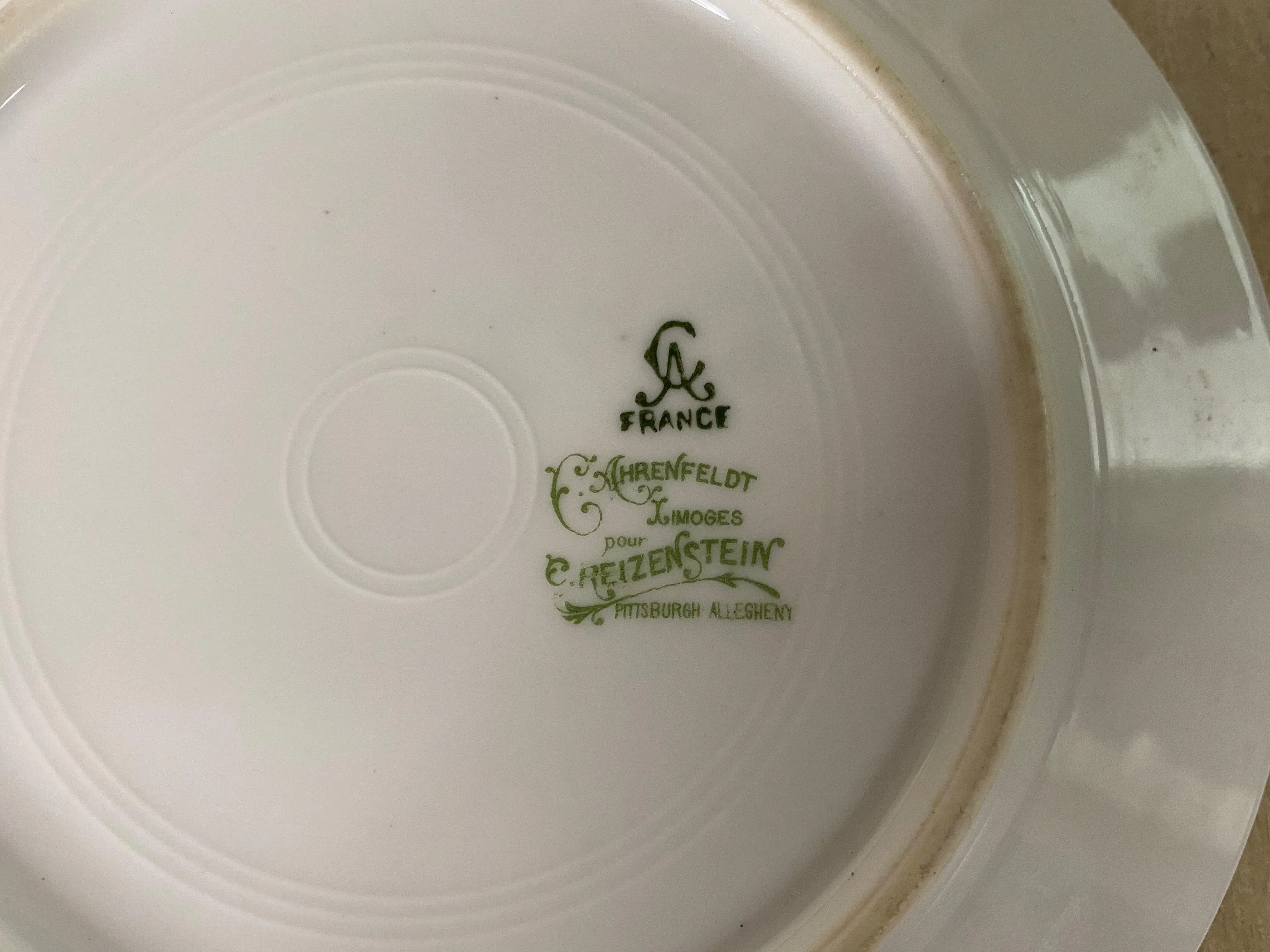 19th Century Gold Encrusted Charles Ahrendfeldt Limoges Porcelain Dessert Plates- Set of 8Matilda Jane platinum Christmas Sara