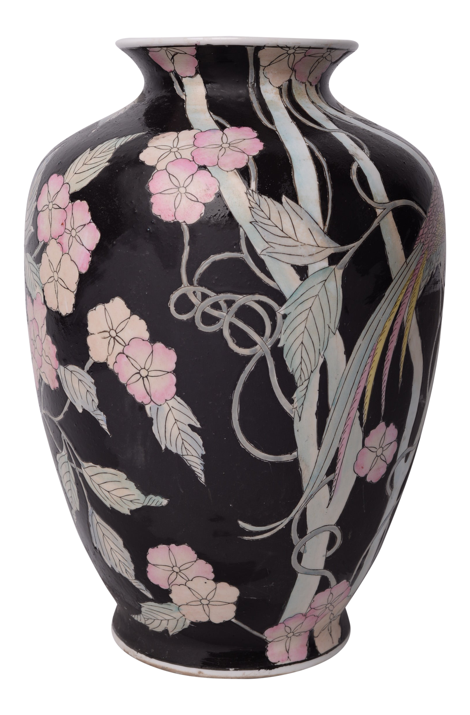 Final Markdown Vintage Chinoiserie Vase Floral Botanical Bird Motif Hand Painted Ceramic Chairish