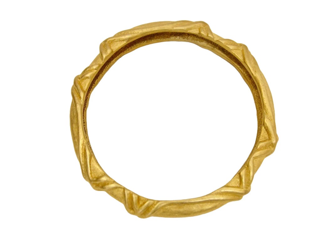 1970s Givenchy Vintage Brushed Gold Metal Textured/Carved Bangle 