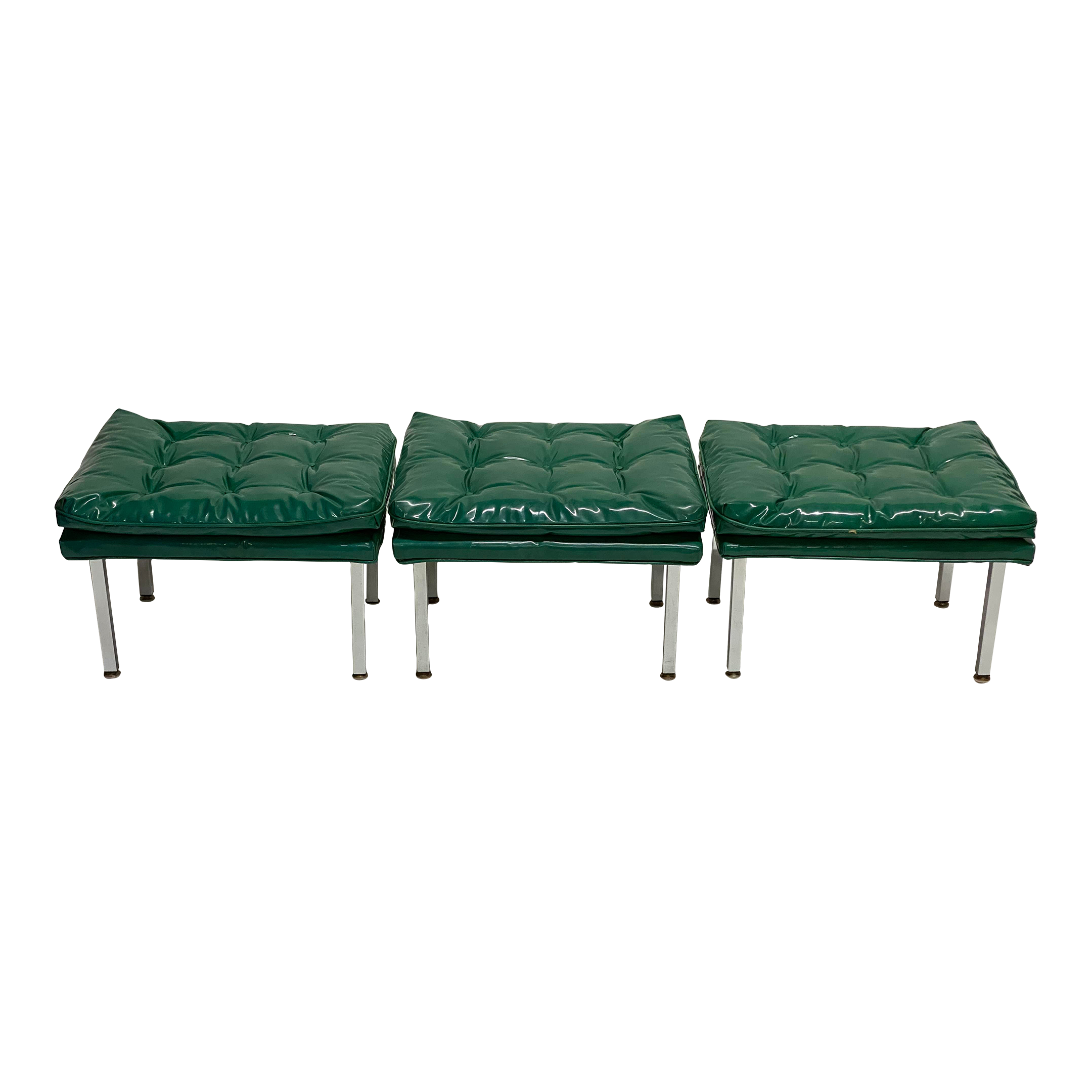 Kelly Green Tufted Mid Century Modern Benches, Set of Three Chairish