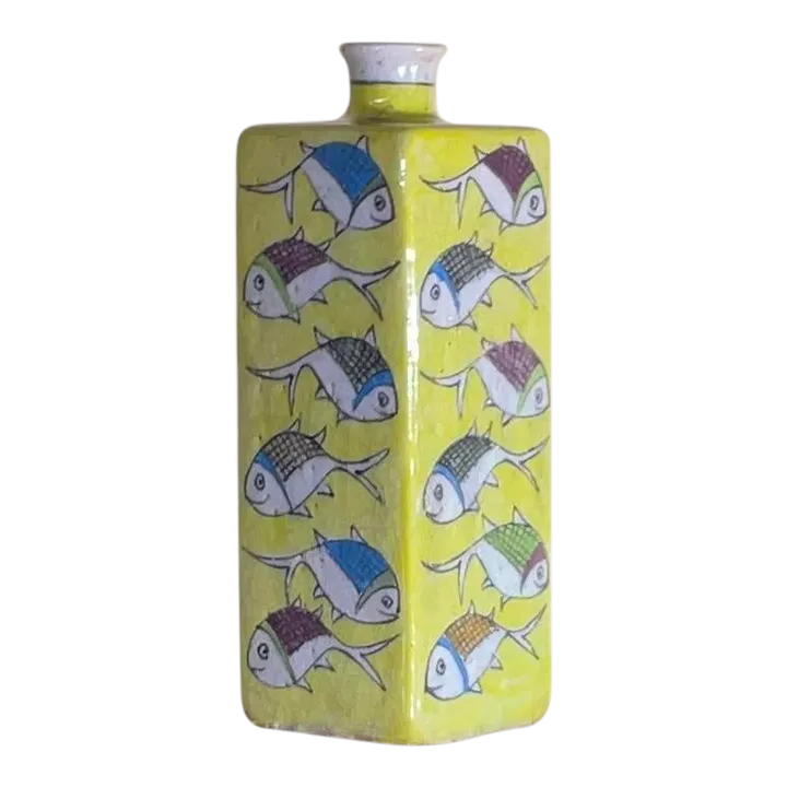 Vintage Hand Painted Square Ceramic Fish Vase Chairish