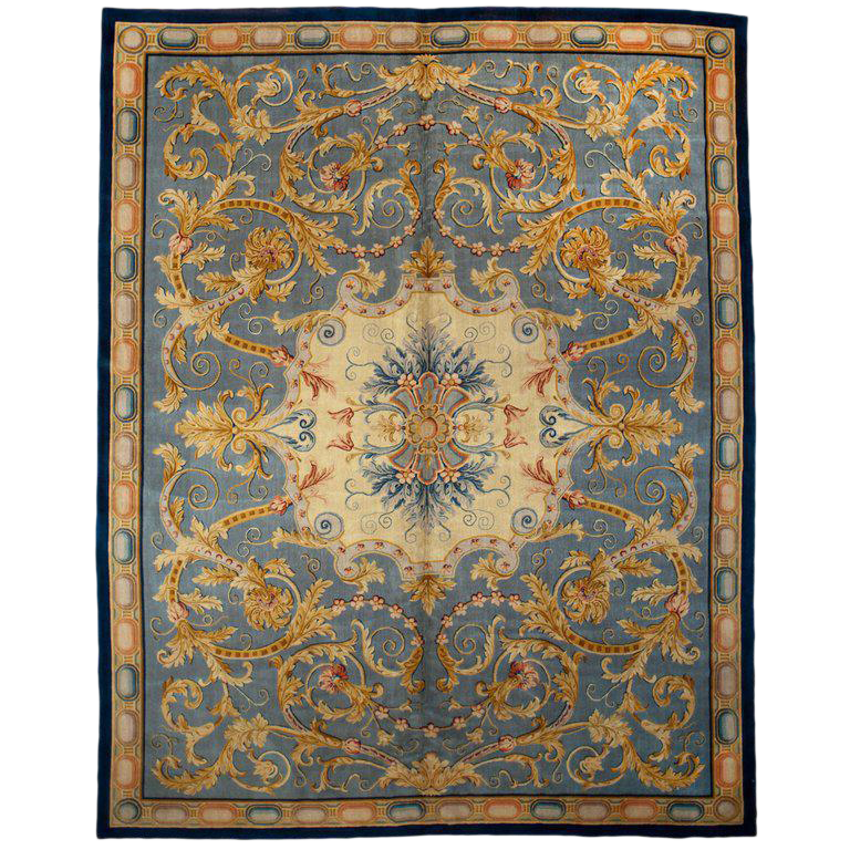 Savonnerie Blue & Gold Rug 11'7" x 14'7" Chairish