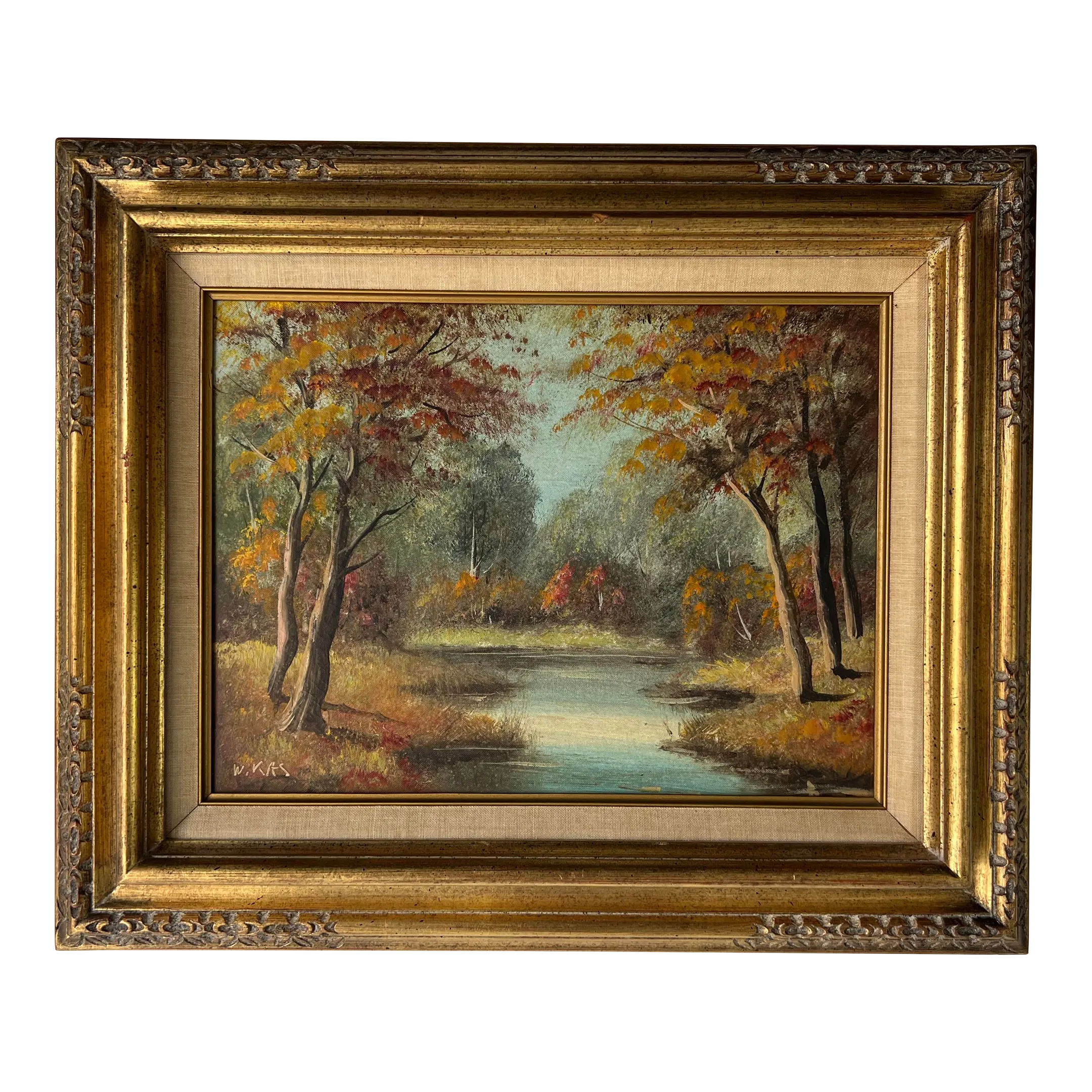 70's W. Kas Impressionist Stream - Autumn Landscape Oil