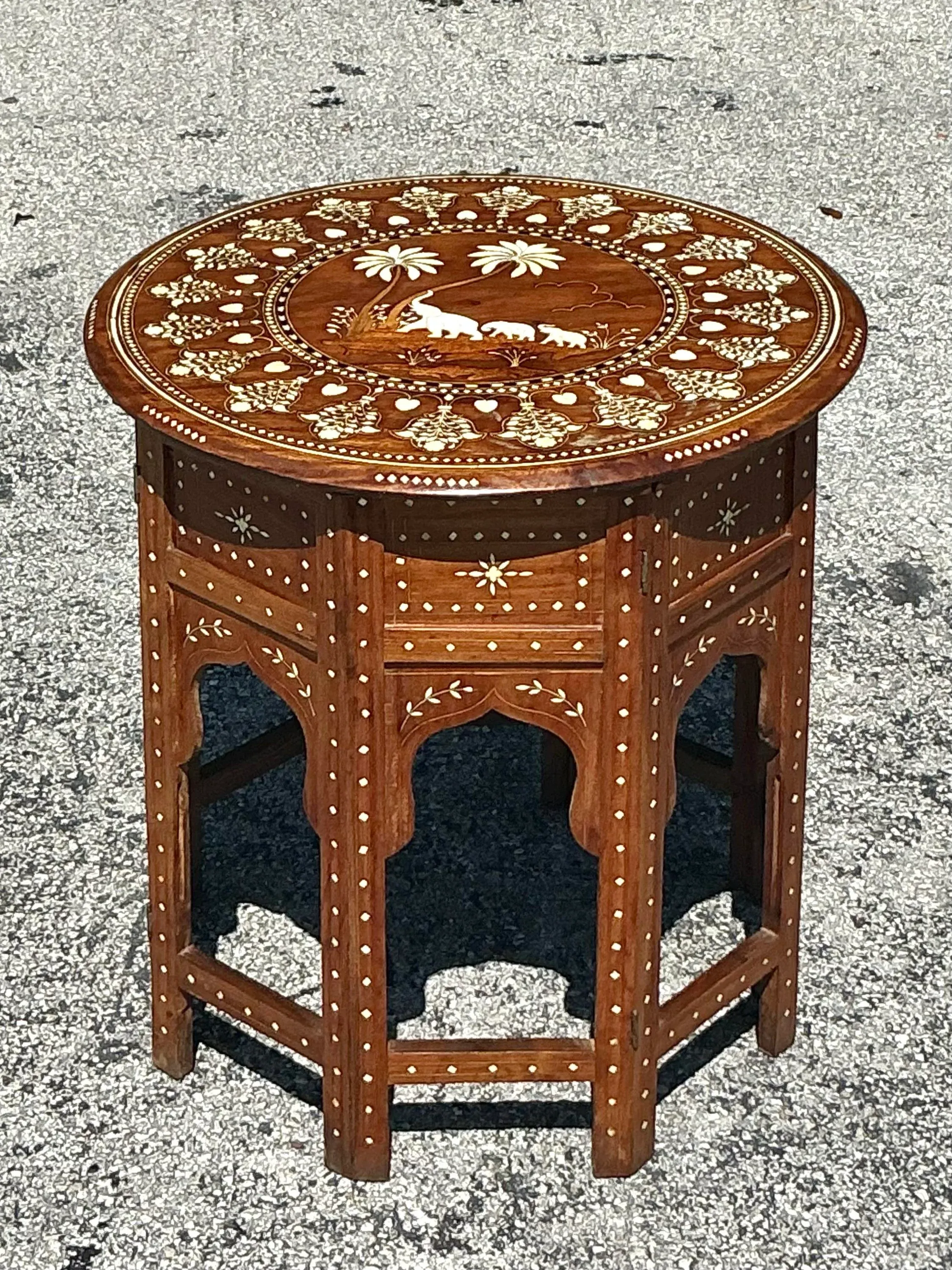 Vintage Boho Moroccan Elephant Inlay Side Table | Chairish