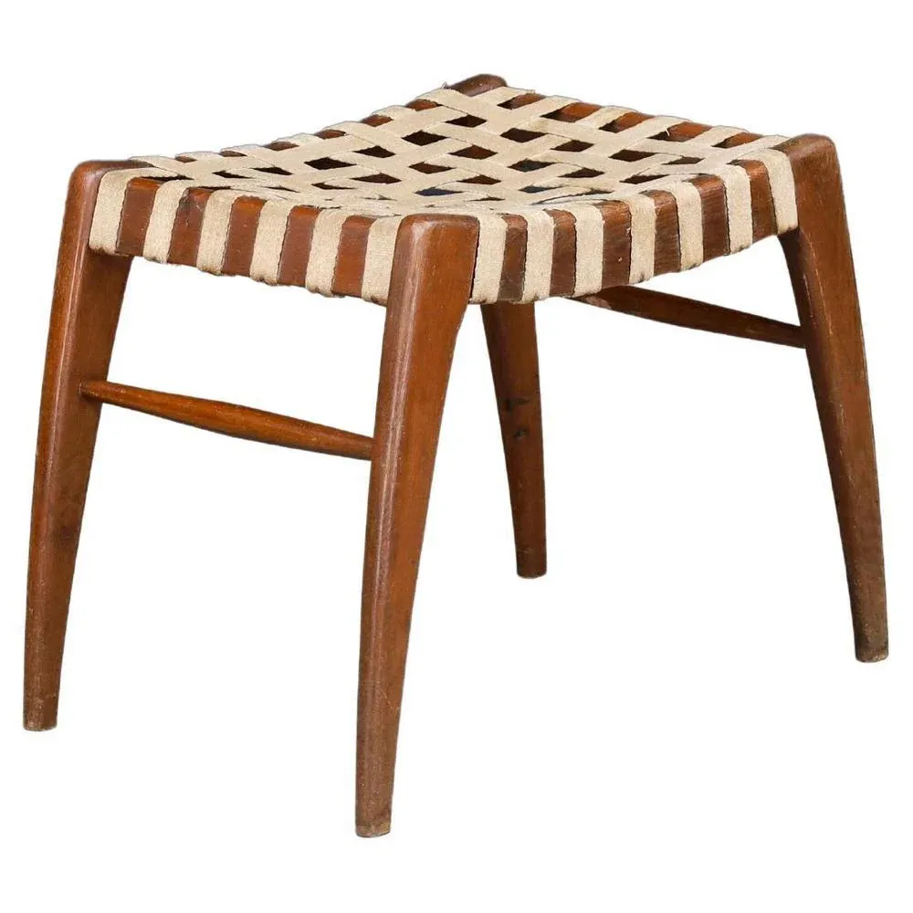 Woven Oak Stool attributed to Jan Vaněk for Krásná Jizba