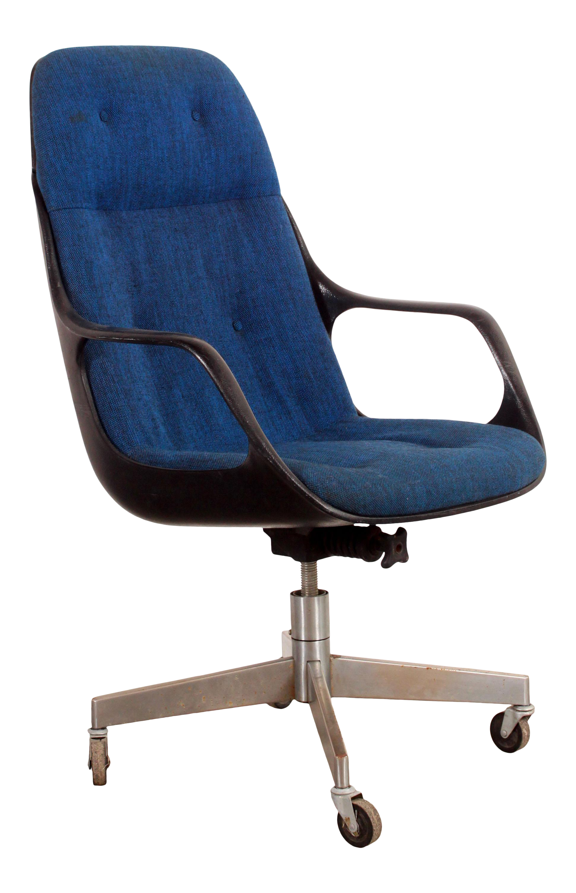 Vintage Mid Century Modern Blue High Back Executive Desk Chair 