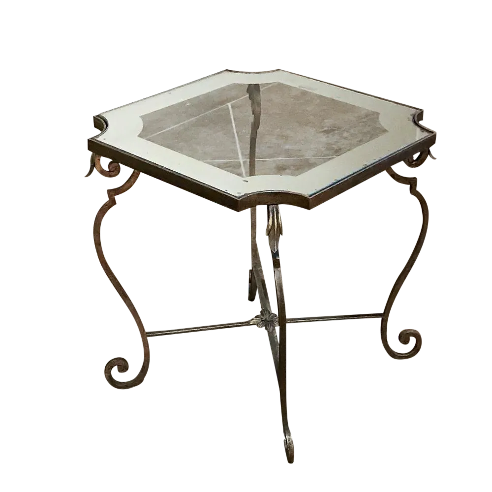 MidCentury Wrought Iron and Frosted Glass End Table Chairish